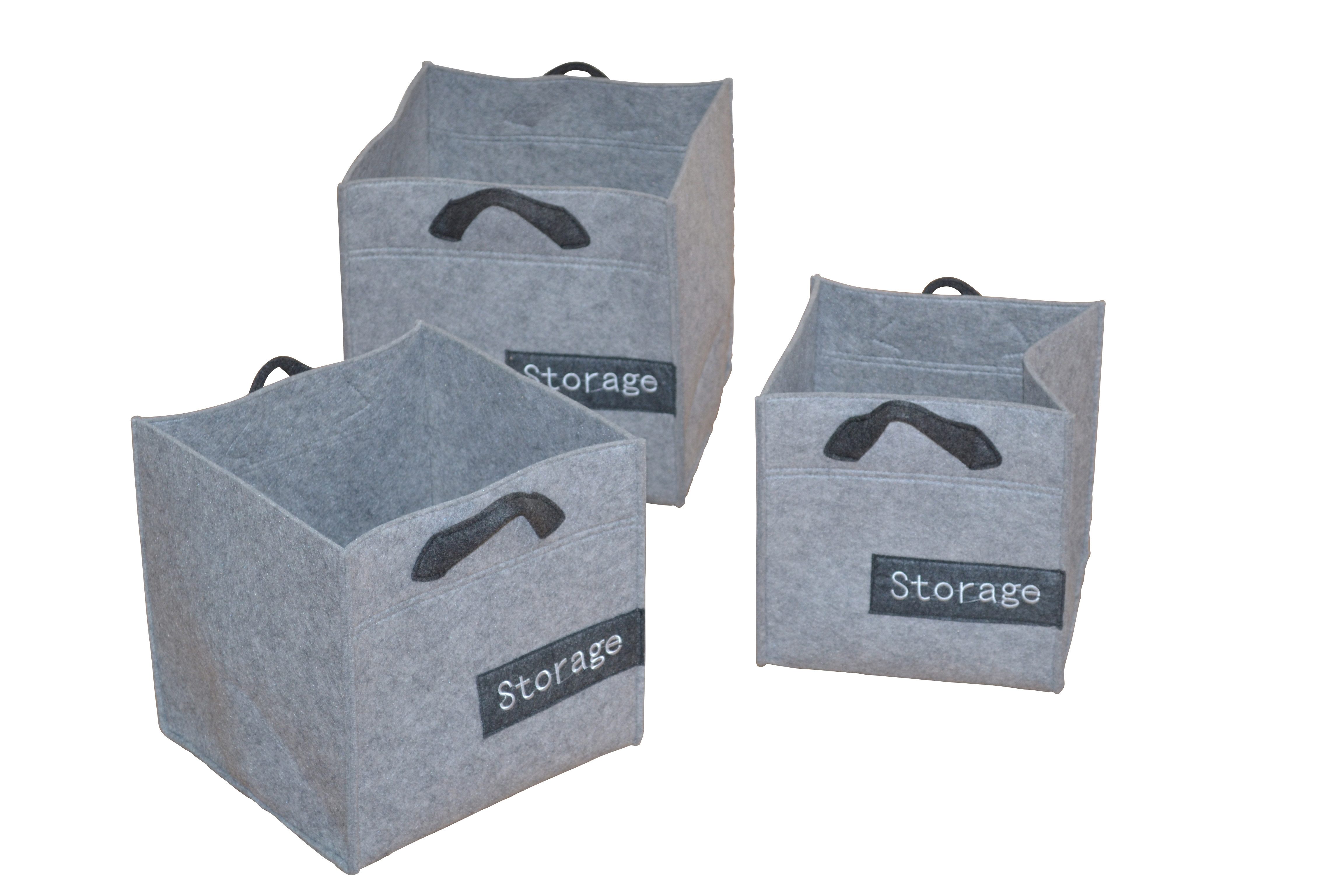moebel-direkt-online Aufbewahrungskorb 3tlg. Korbset, Taschenset (Spar-Set, 3tlg. Set), Schriftzug "STORAGE", Filz, 2 Tragegriffe
