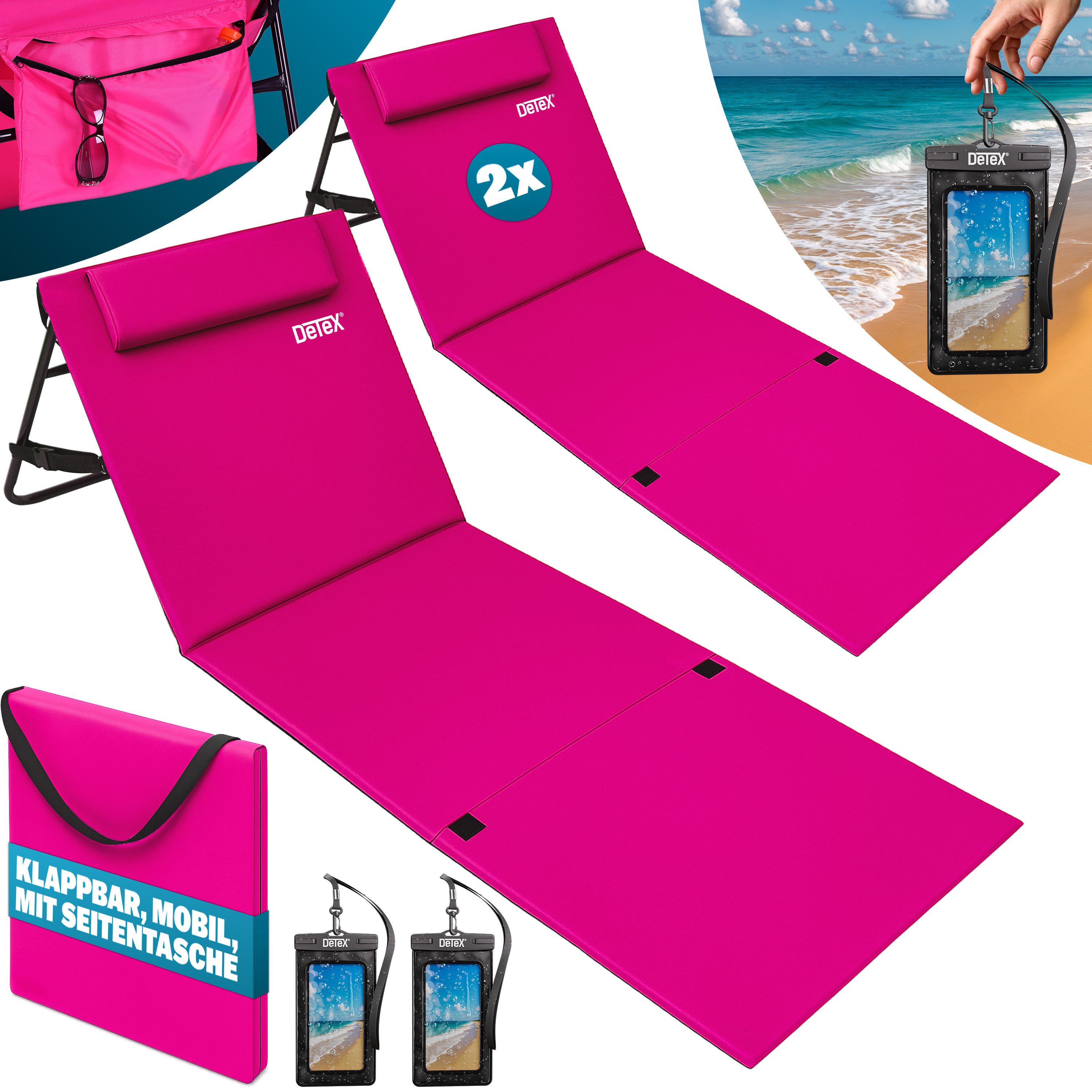 Detex Gartenliege, Sonnenliege Garten Rückenlehne Kissen Gepolstert Strandliege Camping
