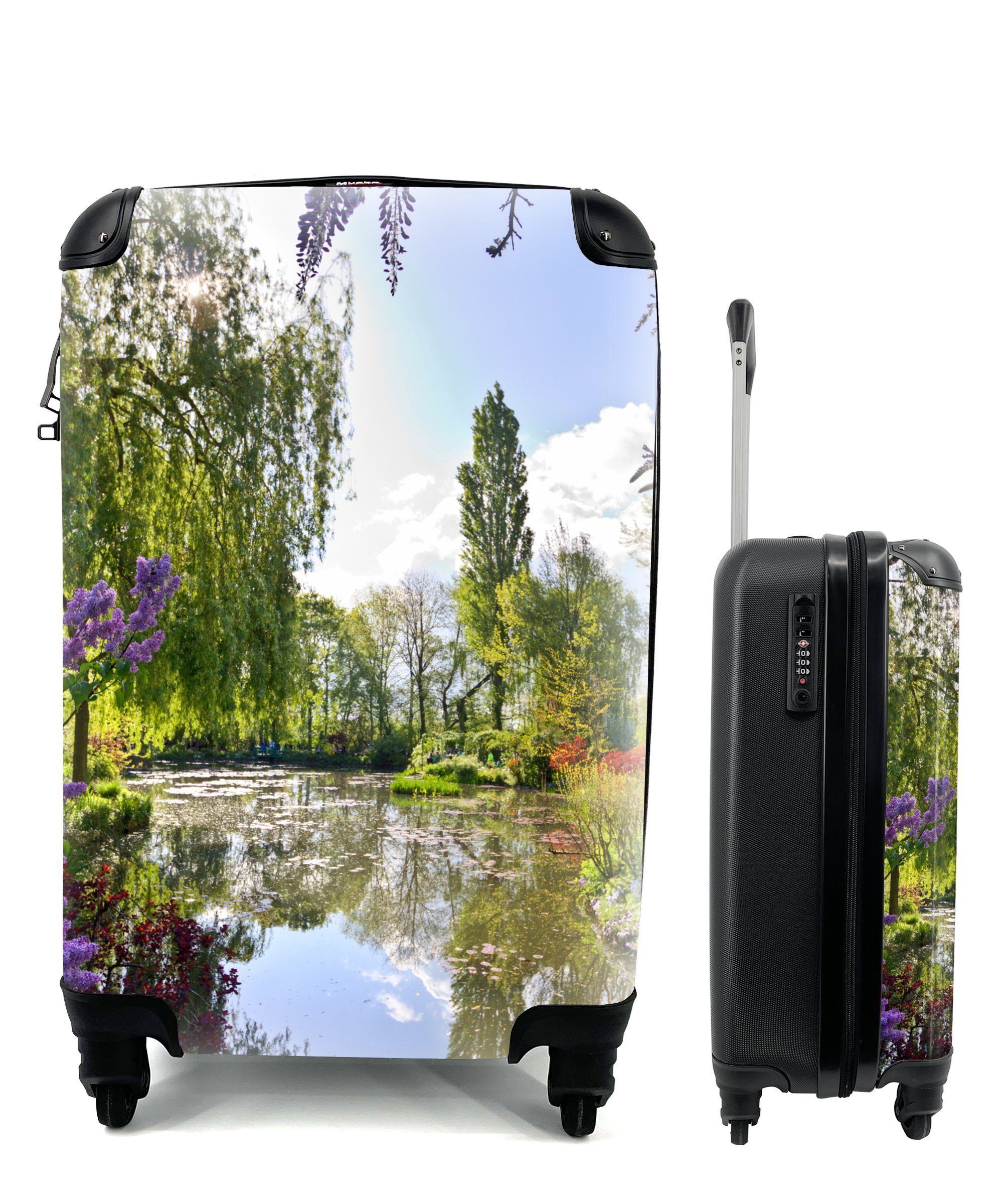 MuchoWow Handgepäckkoffer Farben, die sich im Wasser des Gartens von Monet in Frankreich, 4 Rollen, Reisetasche mit rollen, Handgepäck für Ferien, Trolley, Reisekoffer