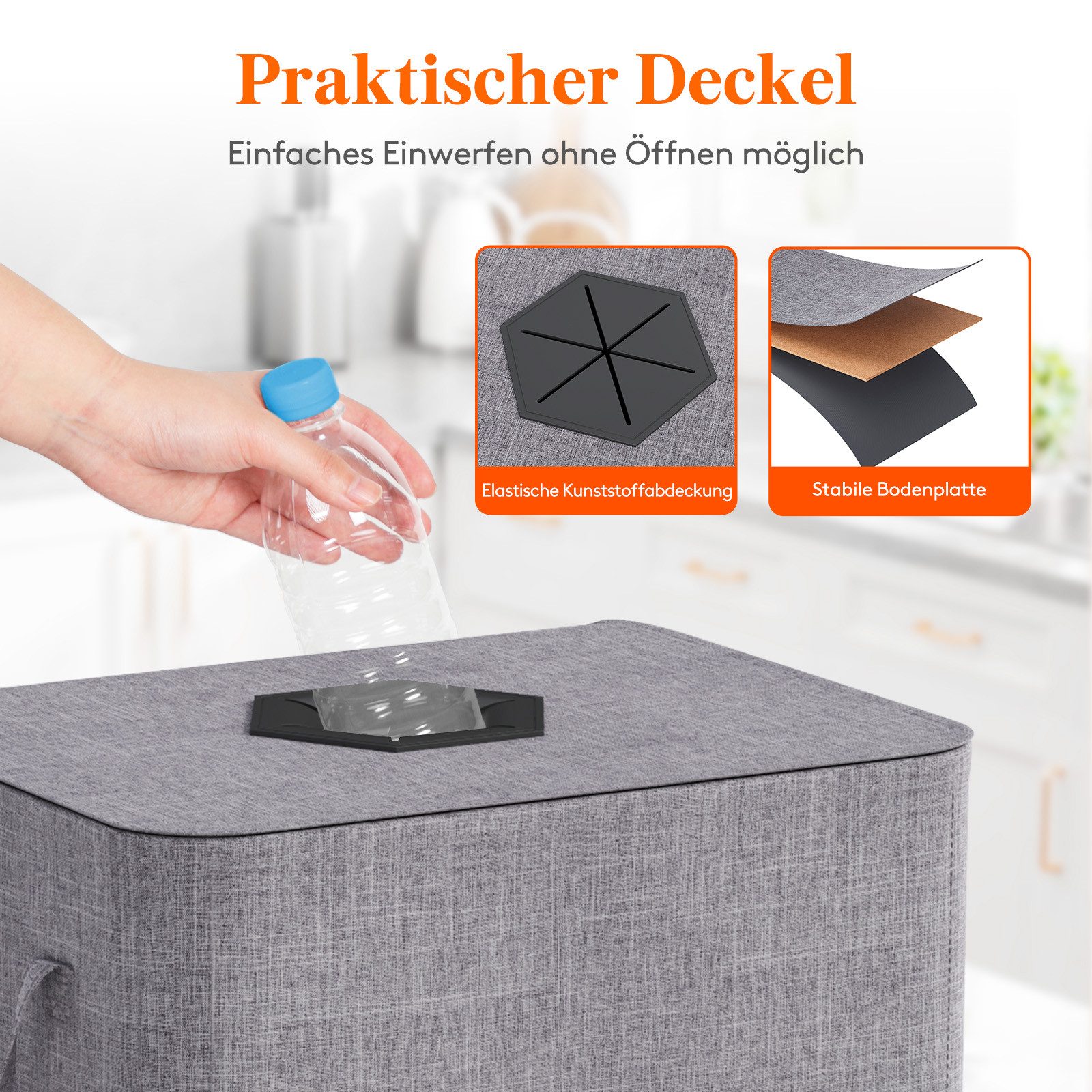 Lifewit Mülleimer Pfandflaschensammler mit Deckel Einwurfloch für Leergut Altglas Küche., 100l, Faltbar