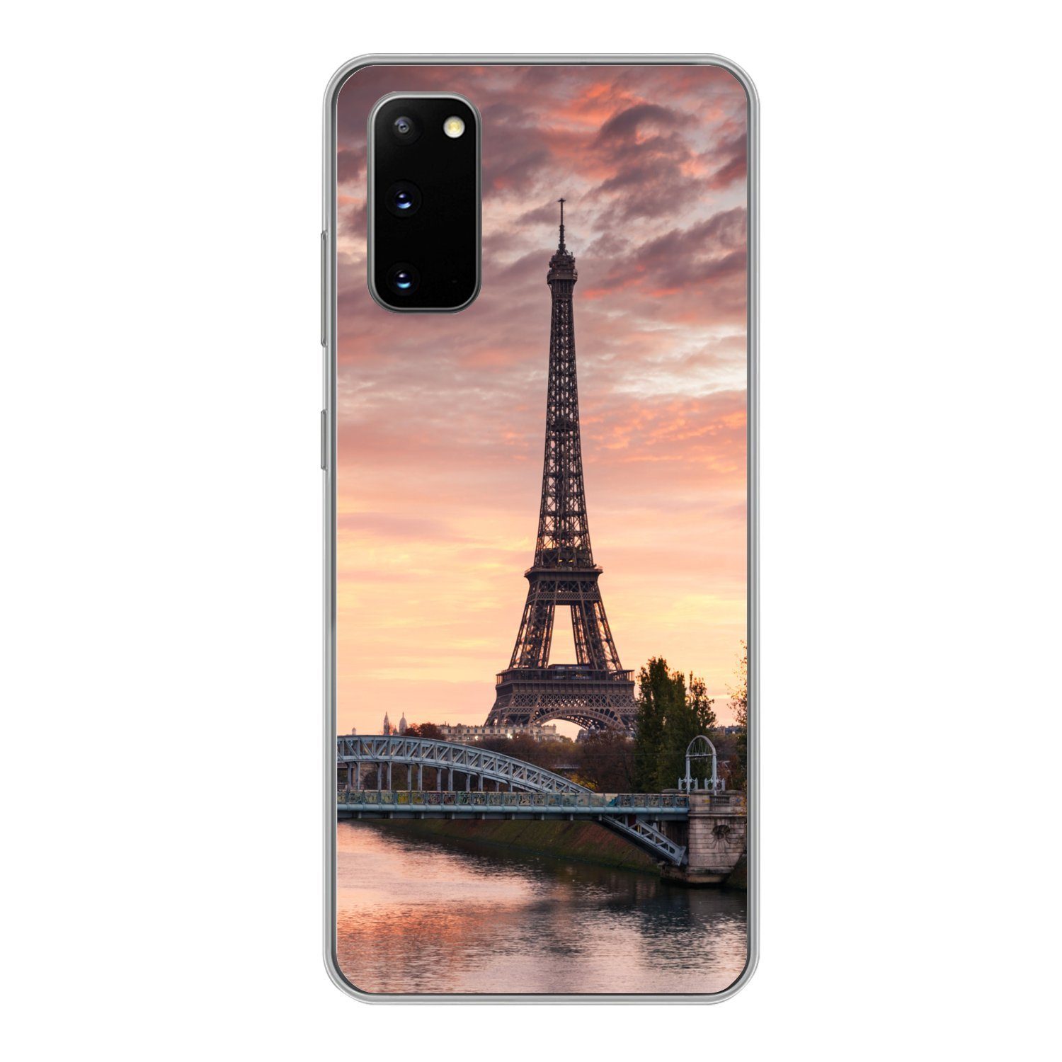 MuchoWow Handyhülle für Samsung Galaxy S20 Paris - Eiffelturm - Brücke, Phone Case, Silikon, Schutzhülle Dünn