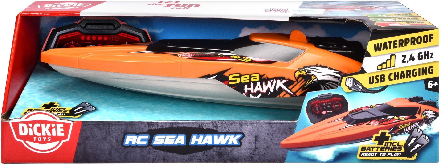 Dickie Toys RC-Auto ferngesteuertes Fahrzeug Boot Go Crazy RC Sea Hawk 201106012