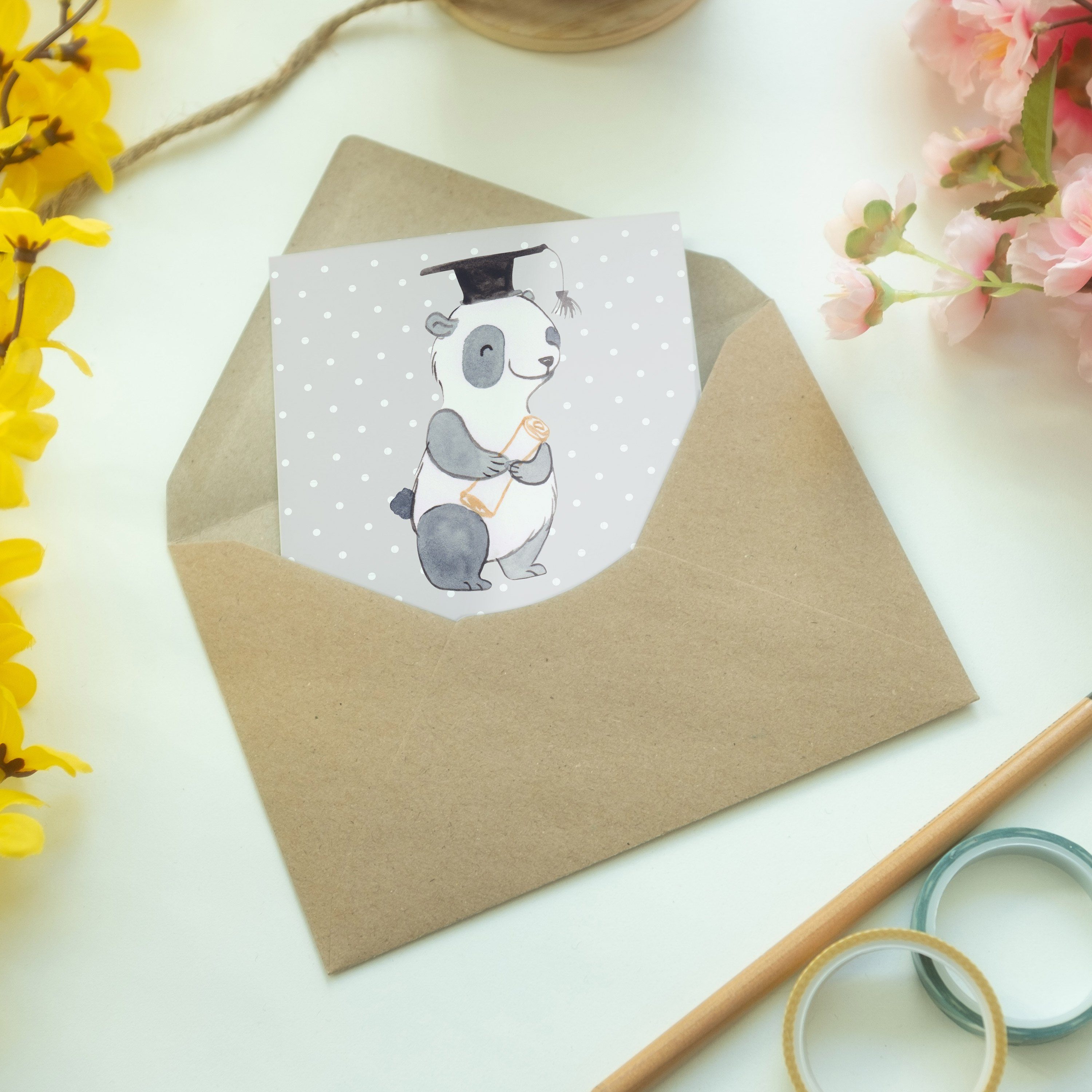Mr. & Mrs. Panda Grußkarte Klappkarte der Beste Geschenk, - - Panda Pastell Studentin Grau Welt