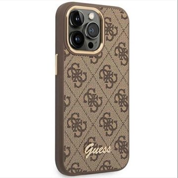 Guess Smartphone-Hülle Guess 4G Vintage Gold Logo Hülle für Apple iPhone 14 Pro Max Braun