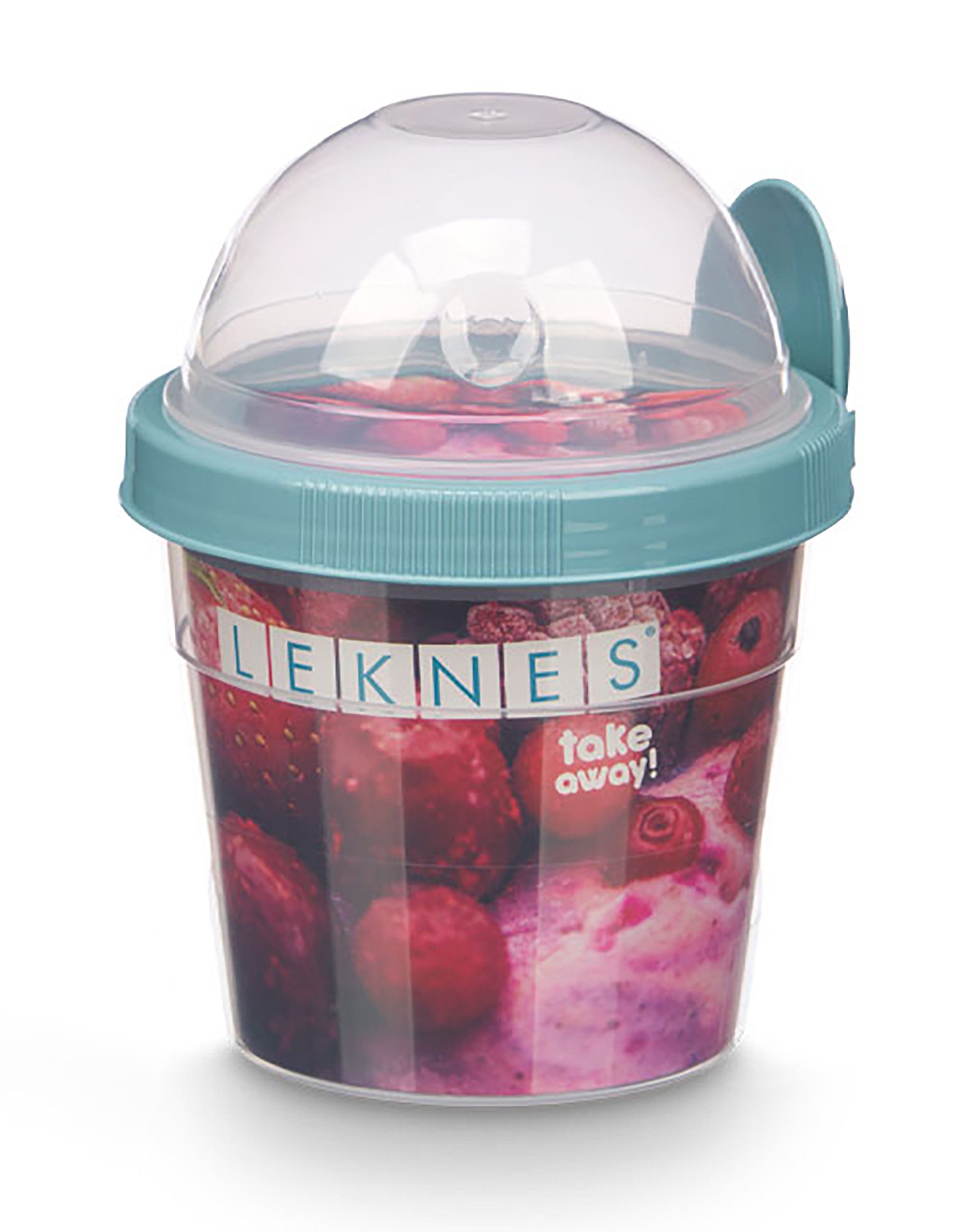 Leknes Müslibox MÜSLIBECHER + Löffel Deckel 500ml Müsli Früchtebecher 80 (Türkis), Lunchbox to go Joghurtbecher Becher Yoghurt Obst