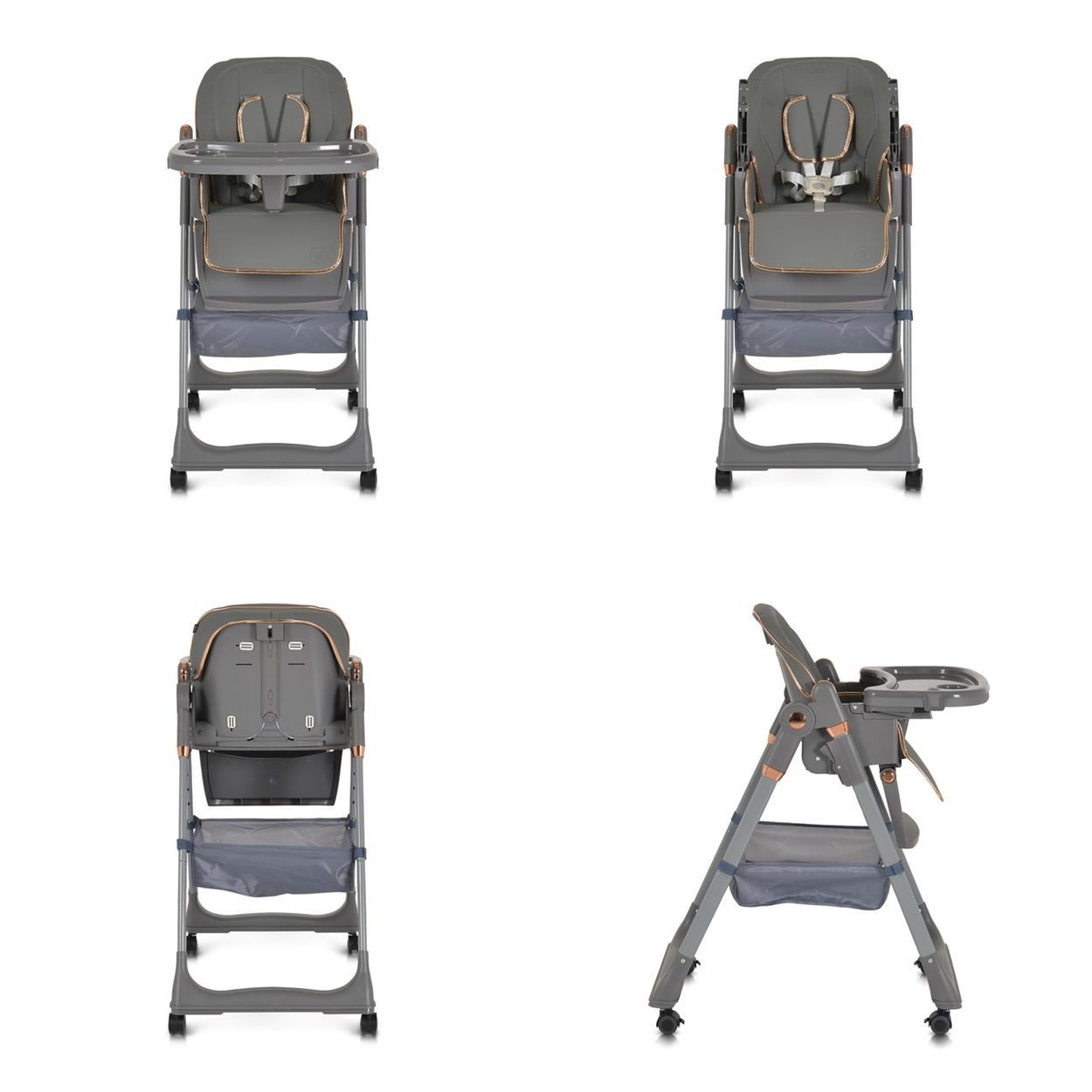 Moni Kombihochstuhl Kinderhochstuhl Lindo klappbar, Lätzchen Besteck Räder Korb höhenverstellbar
