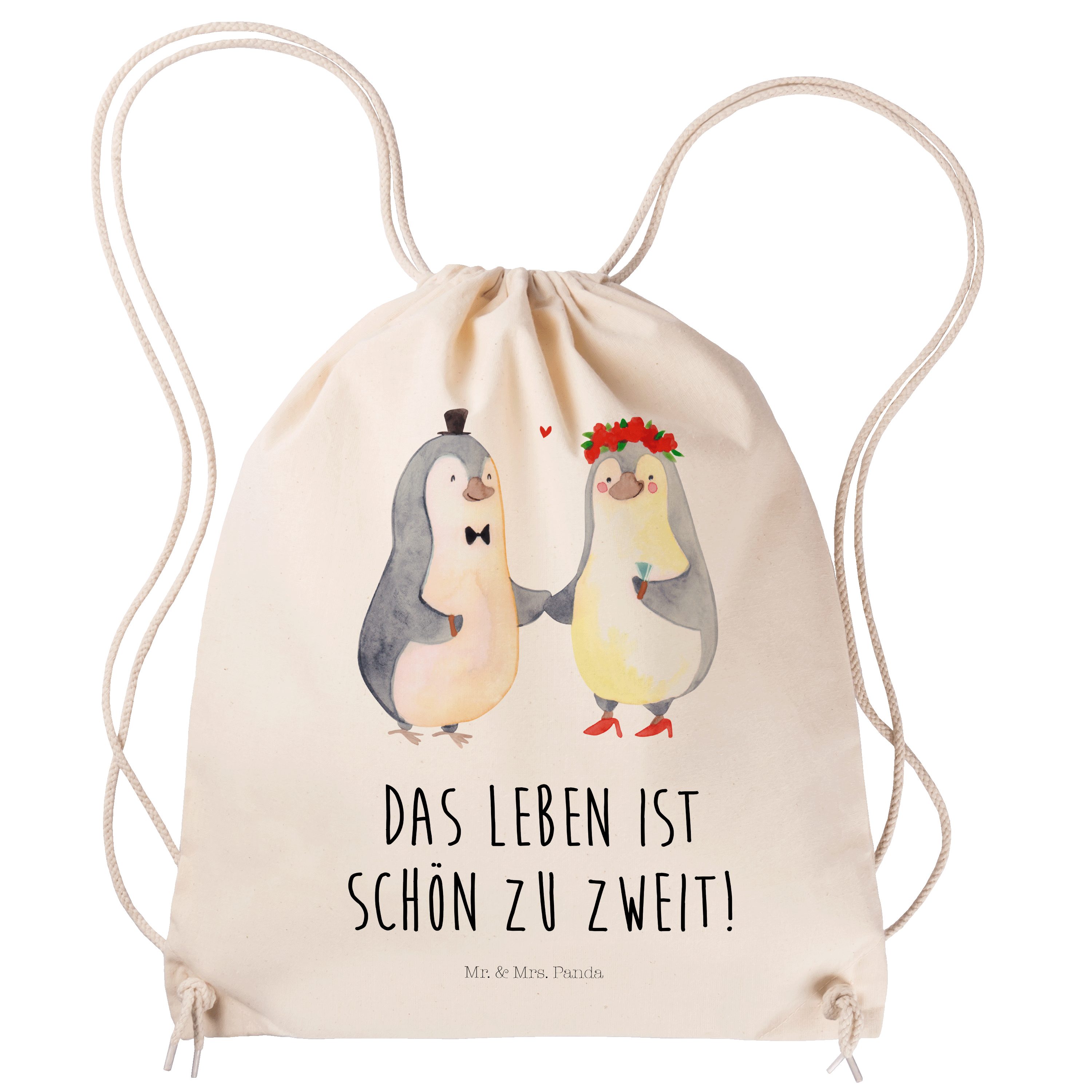 Mr. & Mrs. Panda Sporttasche Pinguin Heirat - Transparent - Geschenk, Sportbeutel Kinder, Tasche, (1-tlg)