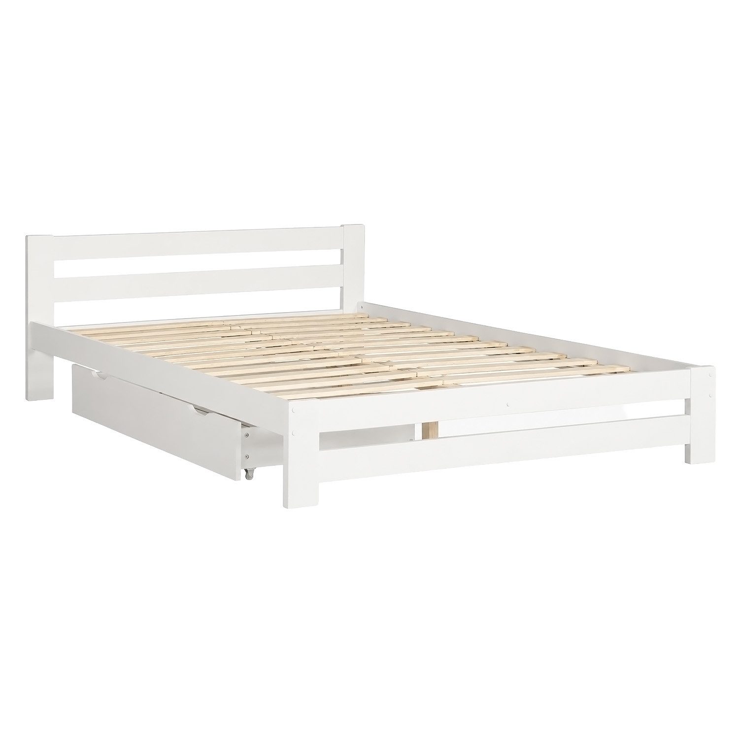 Homestyle4u Holzbett 140x200 mit Lattenrost mit BettkastenDoppelbett Weiß Holz mit Kopfteil (Set, mit Lattenrost, mit Bettkasten / Schublade), mit Stauraum (1x  – Bild 5 von 5