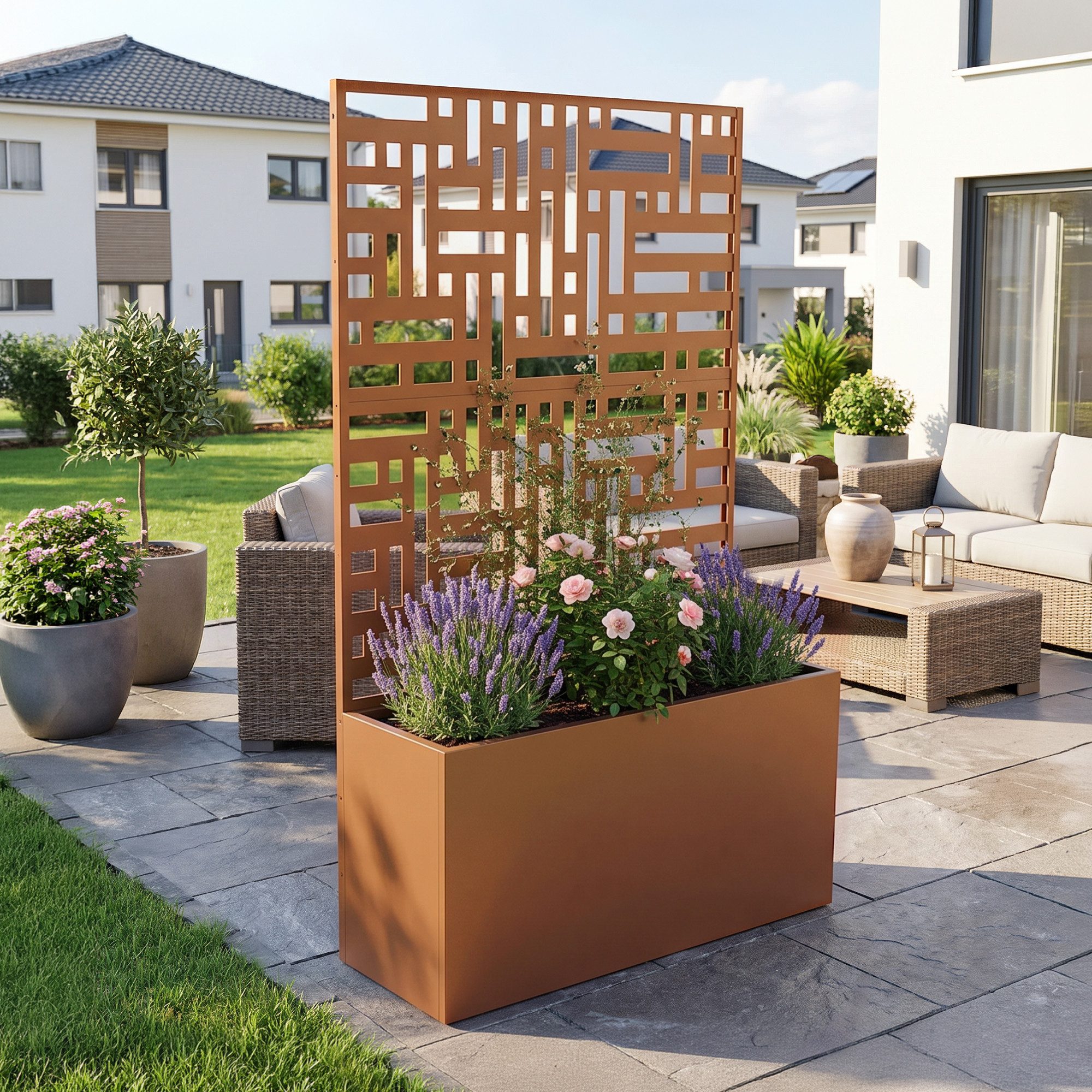 casa.pro Blumenkasten, mit Trennwand »Bernalda« Stahl 146x83x31 cm Braun