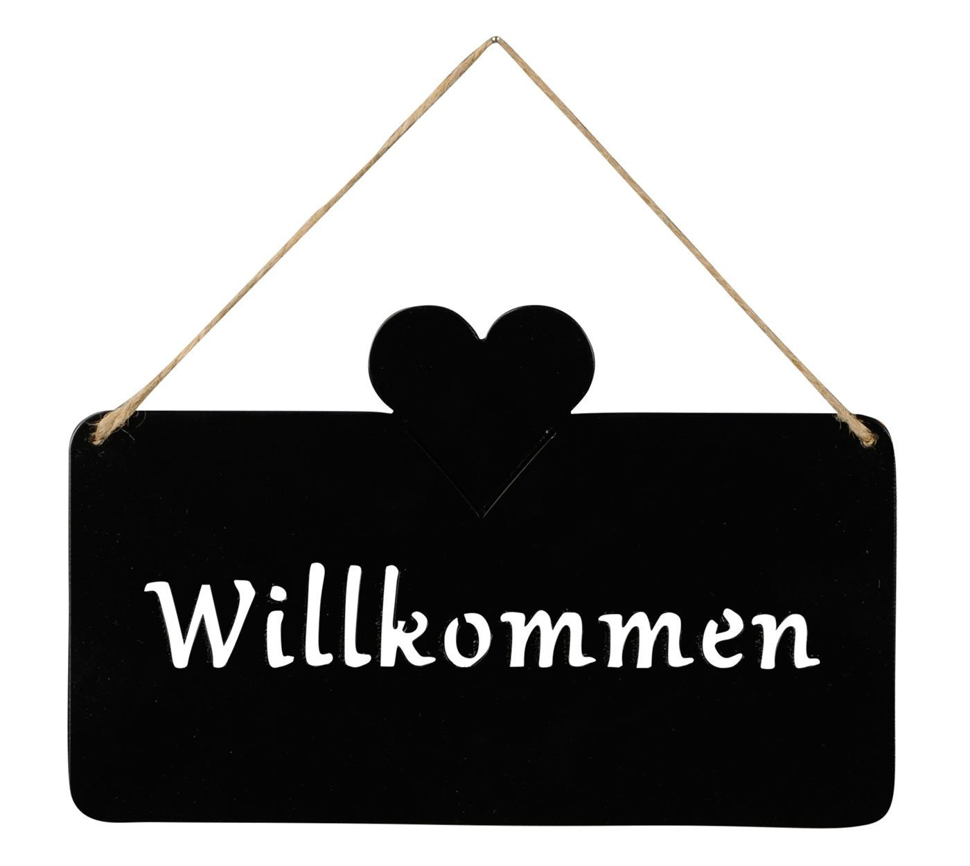 Levandeo® Metallbild, Schild Willkommen 25x16cm Außen Garten-Deko Schwarz Matt Herz Eisen