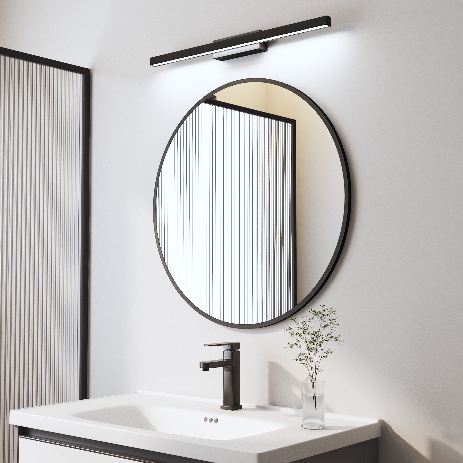 WDWRITTI Spiegel mit licht Badspiegel Rundspiegel mit 60cm LED Wandleuchte Kaltweiß (Wandspiegel Rund, Ø80/70/60/50/40cm), HD Spiegel mit Metall Rahmen, energiesparender