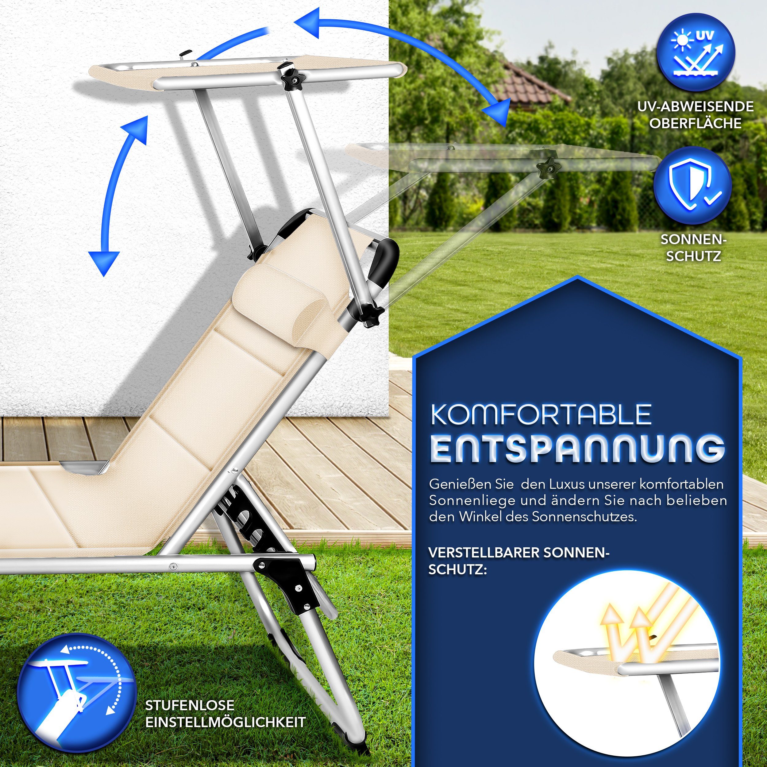 tillvex Gartenliege mit Dach und Kopfkissen günstig online kaufen