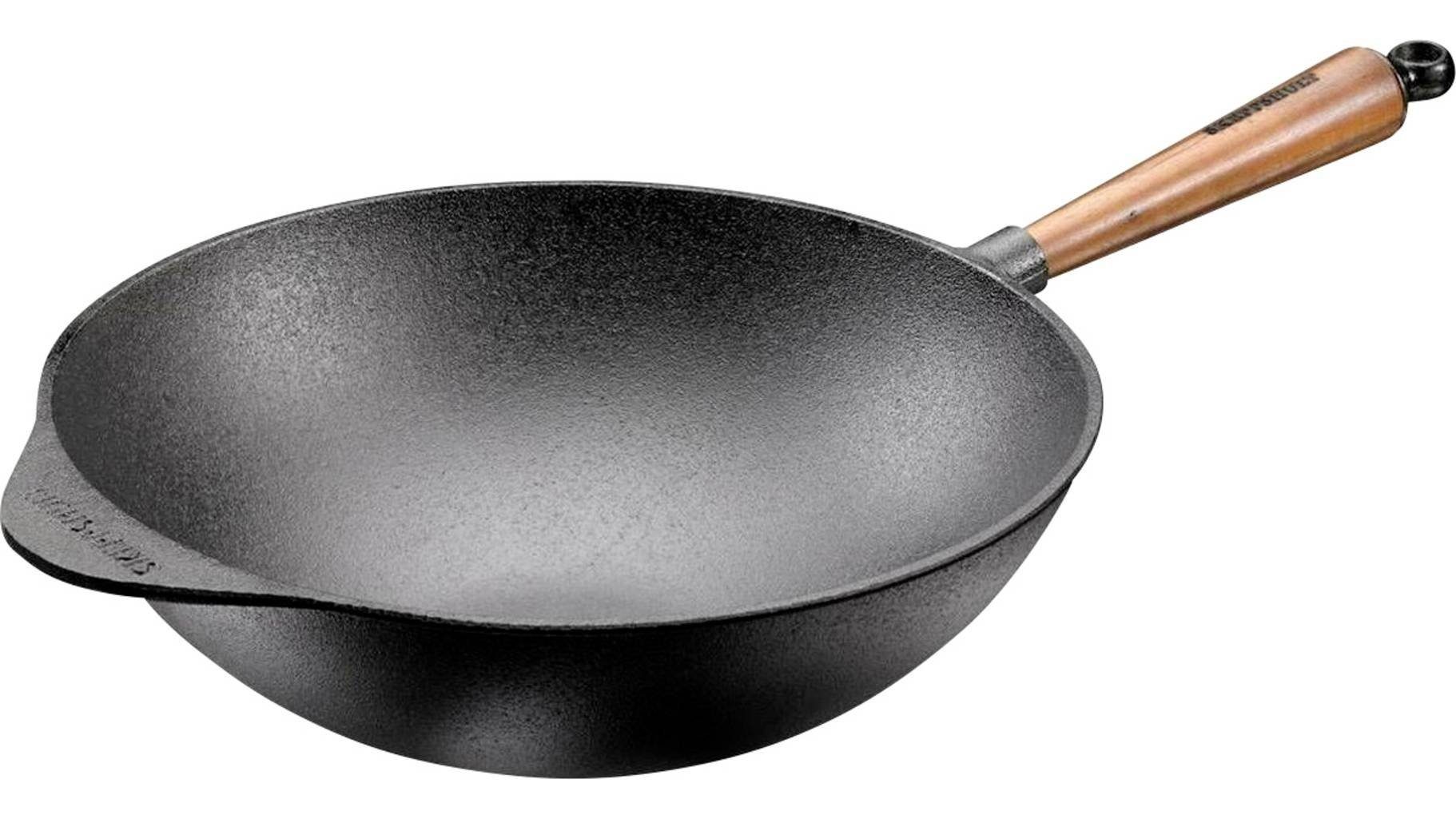 Skeppshult Wok Pfanne Traditional Wokpfanne 32cm Gusseisen mit Walnussholz Griff, Gusseisen