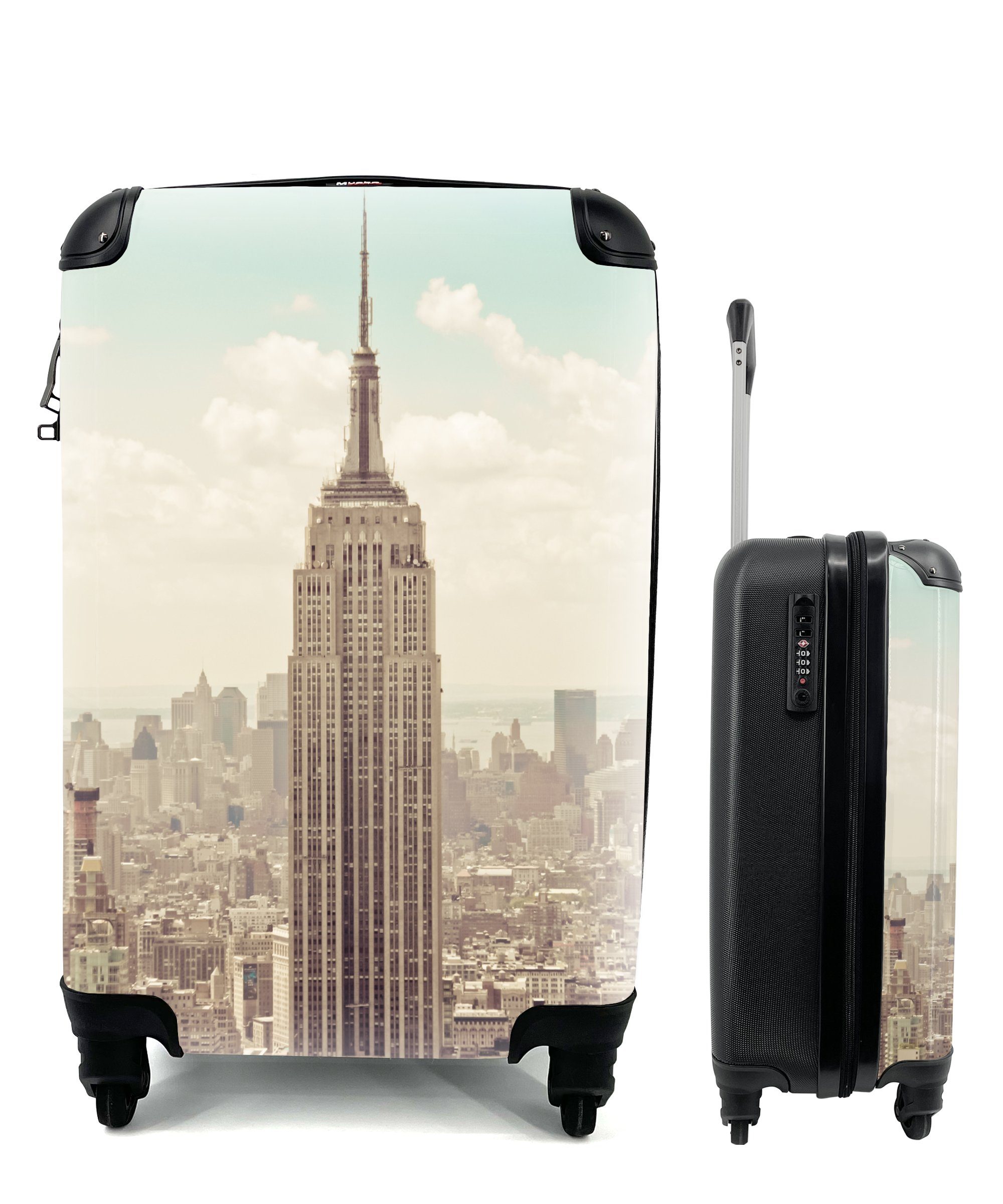 MuchoWow Handgepäckkoffer Blick auf das Empire State Building mit einem altmodischen Thema, 4 Rollen, Reisetasche mit rollen, Handgepäck für Ferien, Trolley, Reisekoffer