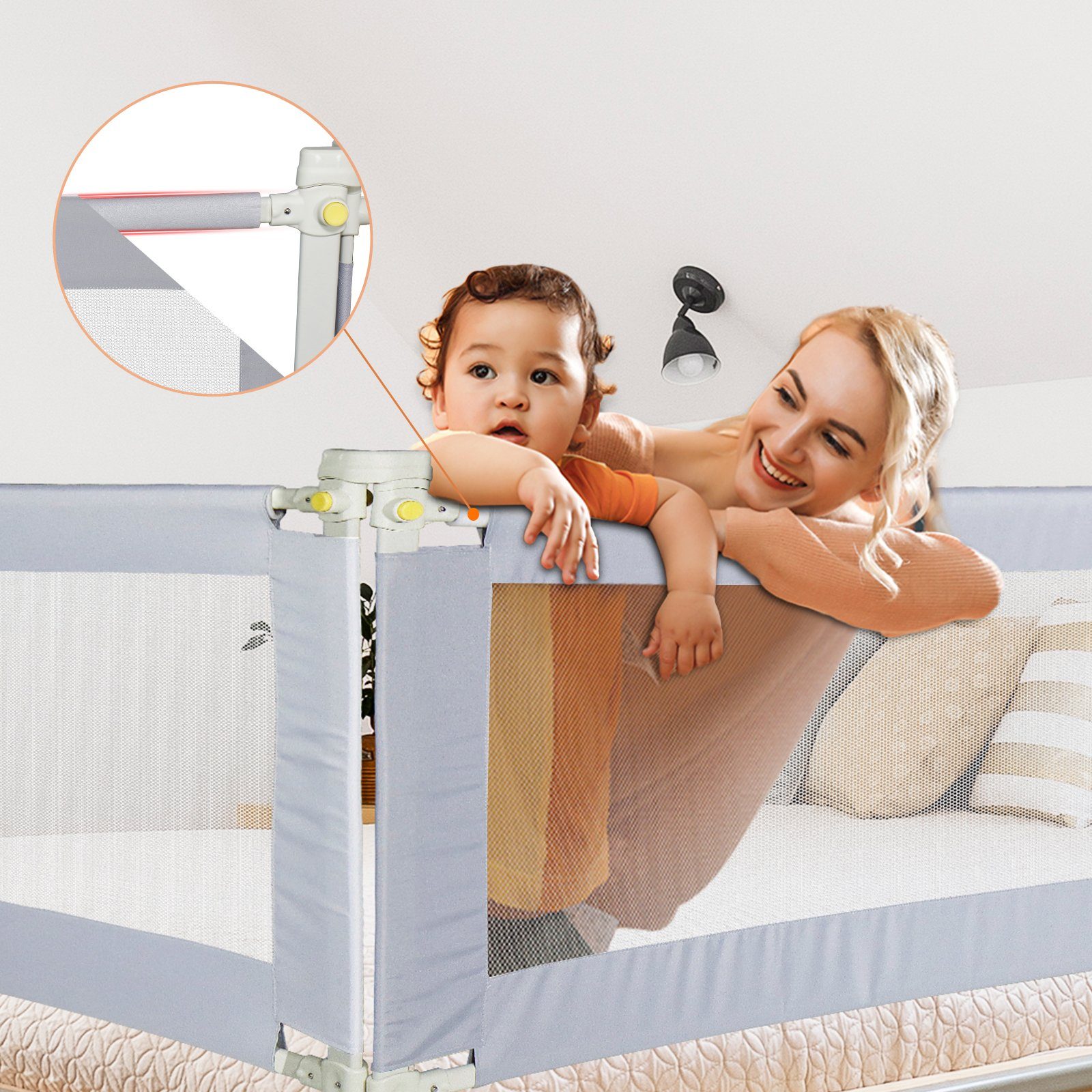 CCLIFE Baby Bettschutzgitter für Baby Bettschutzgitter Modell, Kinder Bettgitter Nicht 200cm Babybettgitter Faltbare