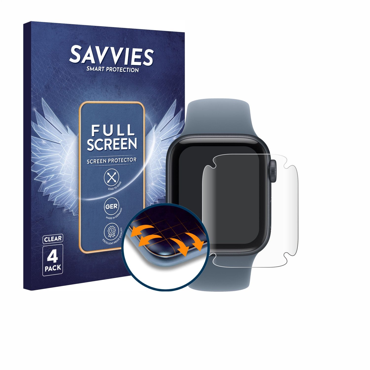 Savvies Displayschutzfolie Fullscreen Schutzfolie für Apple Watch SE 3 (40 mm), 4 Stück, Displayschutz Folie Fullcover Klar Transparent