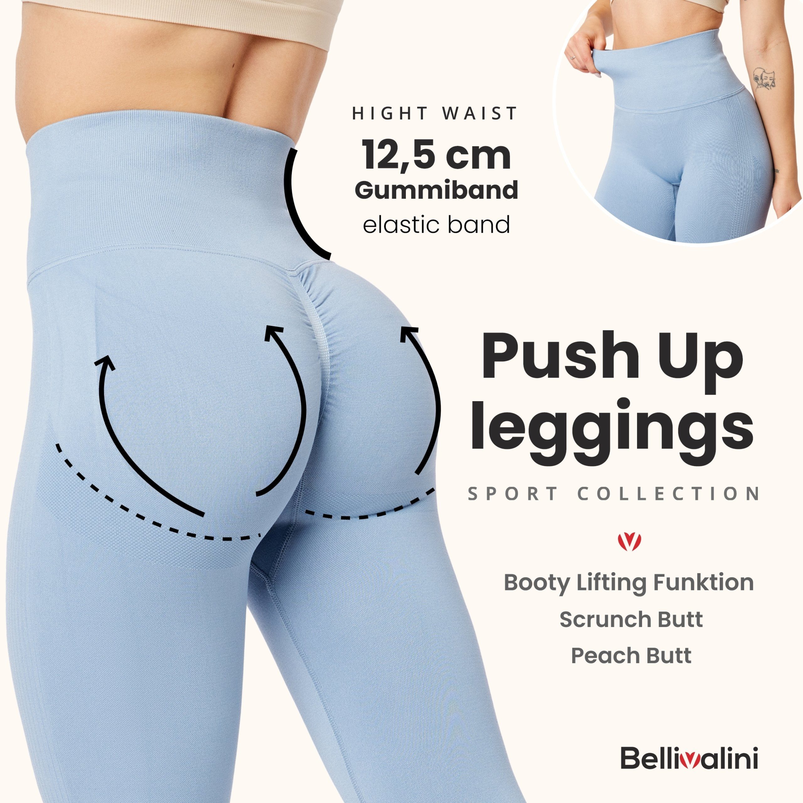 Bellivalini Leggings Damen High Waist Push Up Scrunch BLV50-255 (1-tlg) figurformend