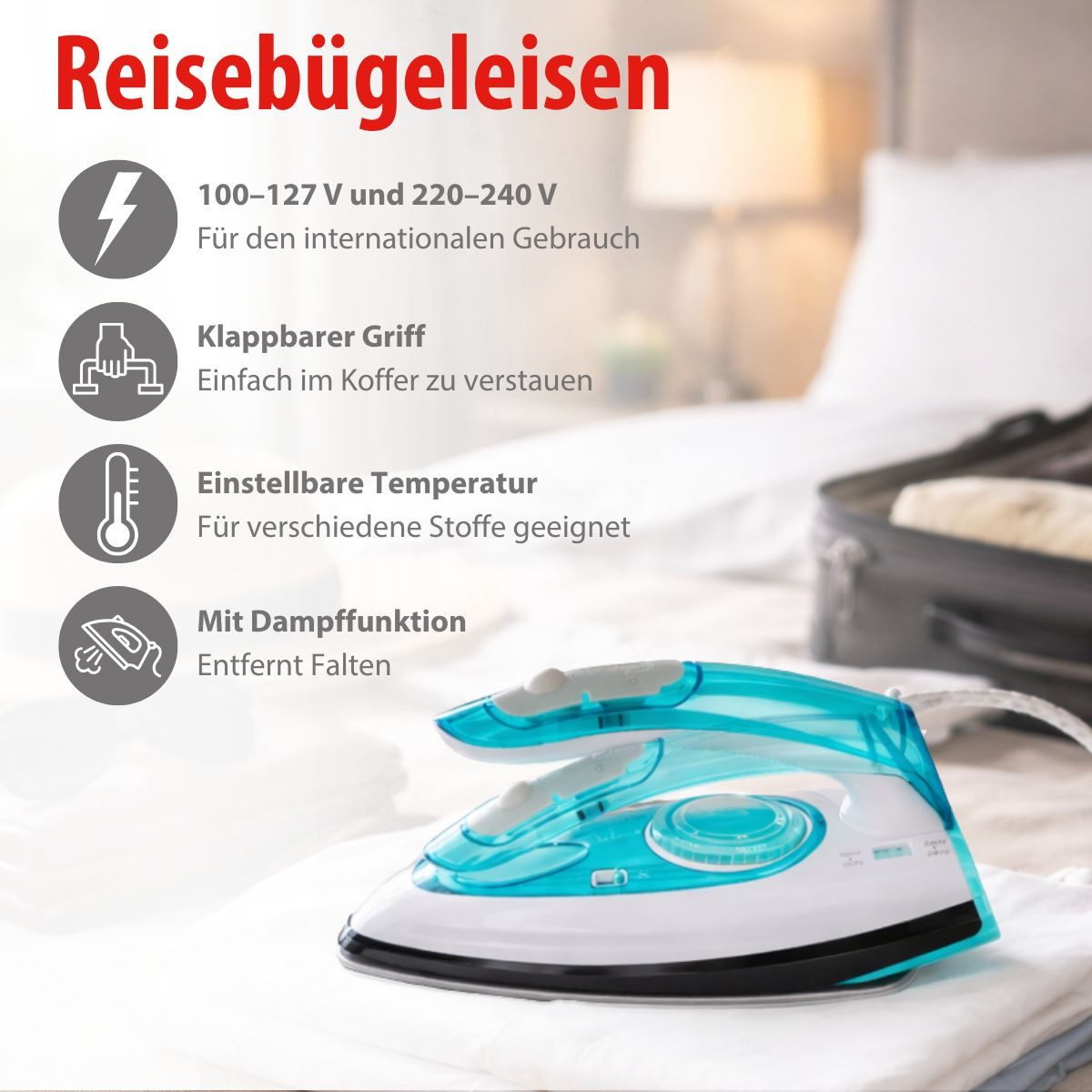 Alpina Dampfbügeleisen alpina Reisebügeleisen SL-9990B2 - Dual-Voltage Bügeleisen