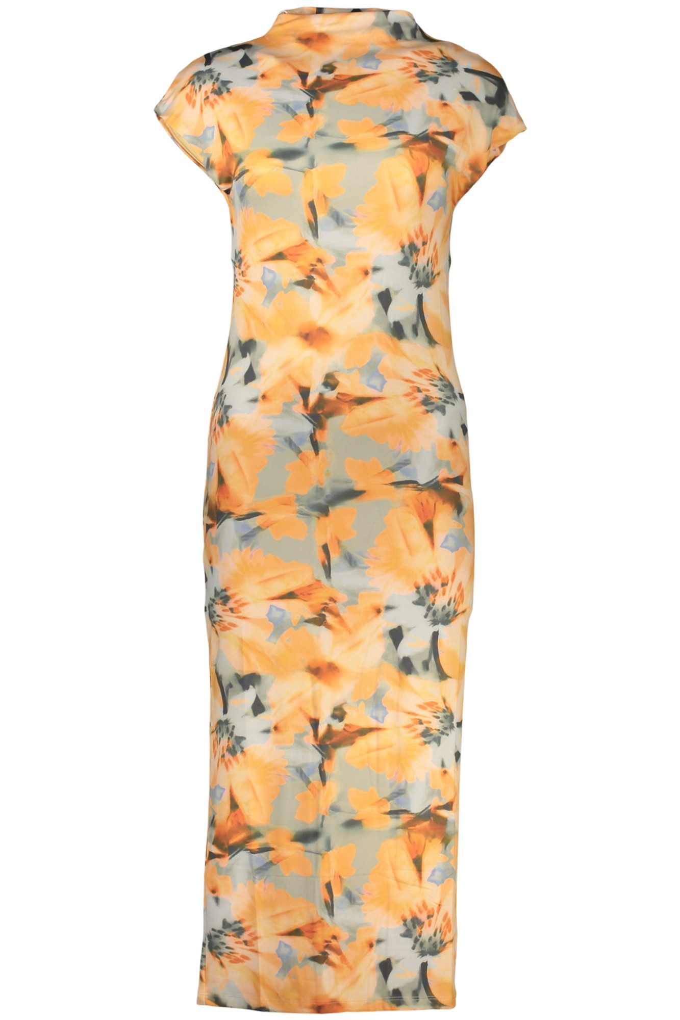 Desigual Partykleid Ärmelloses Damen Maxikleid Orange mit Muster und Stehkragen