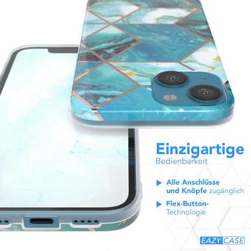 EAZY CASE Handyhülle IMD Motiv Cover für Apple iPhone 13 Mini 5,4 Zoll, Etui Silikonhülle Dünn Design Ultra Case kratzfest Marmor Blau Grün