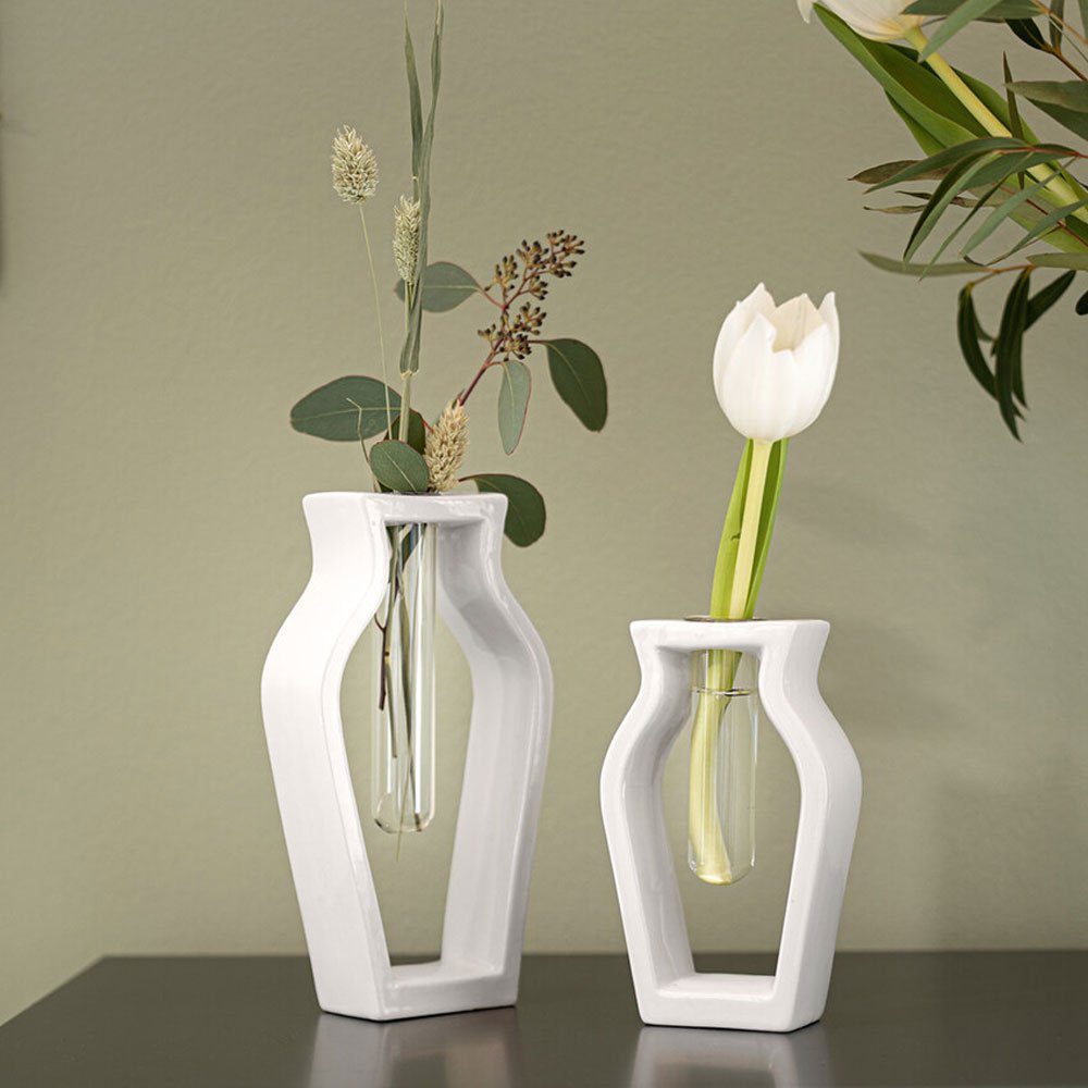 Home-trends24.de Dekovase Vase Deko Porzellan Weiß Vase Schlicht Tischdeko  Tischvase Blumenvase