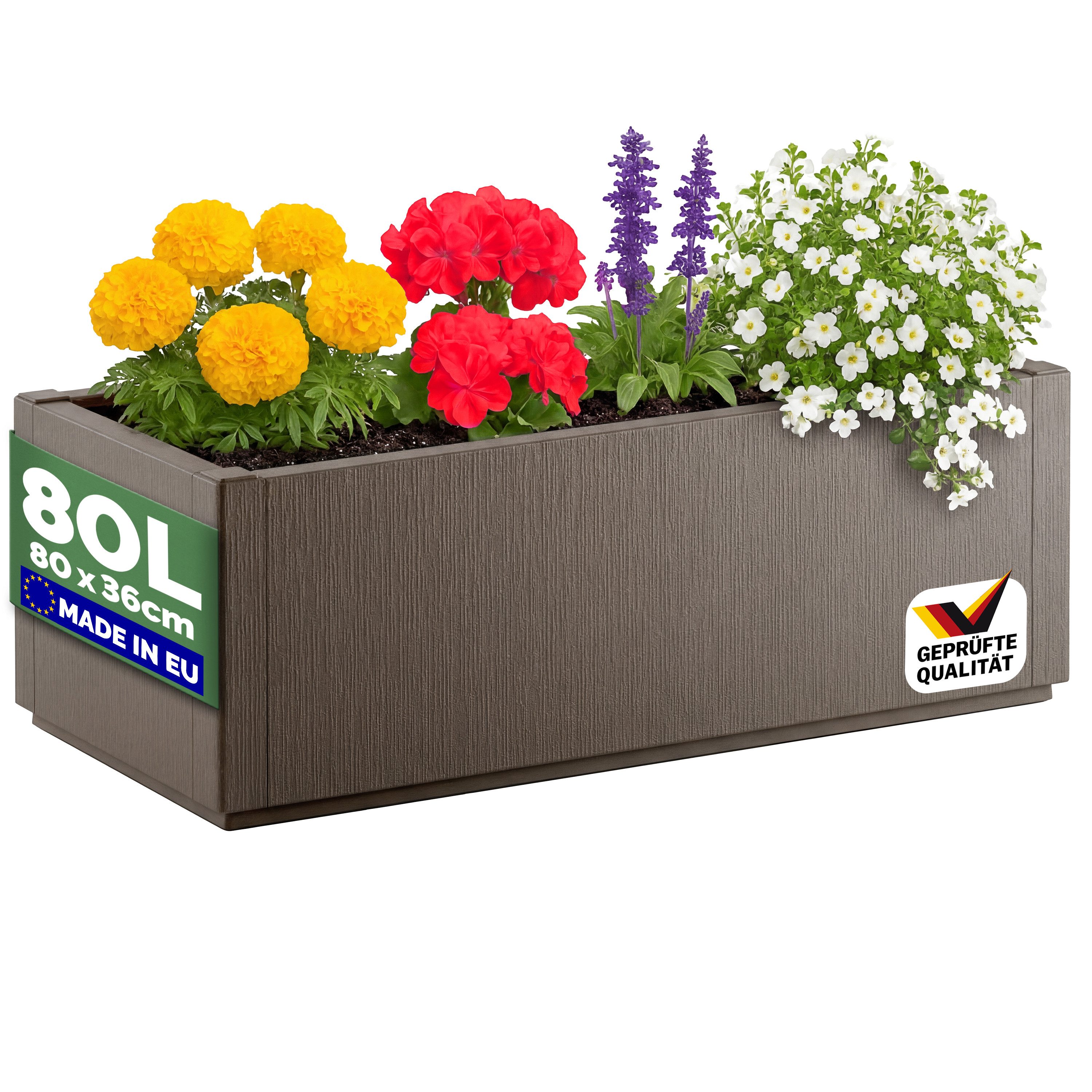 Casaria Blumenkasten Ethica, 80L 80x36x35cm Groß Pflanzkübel für Draussen Winterfest Übertopf Braun