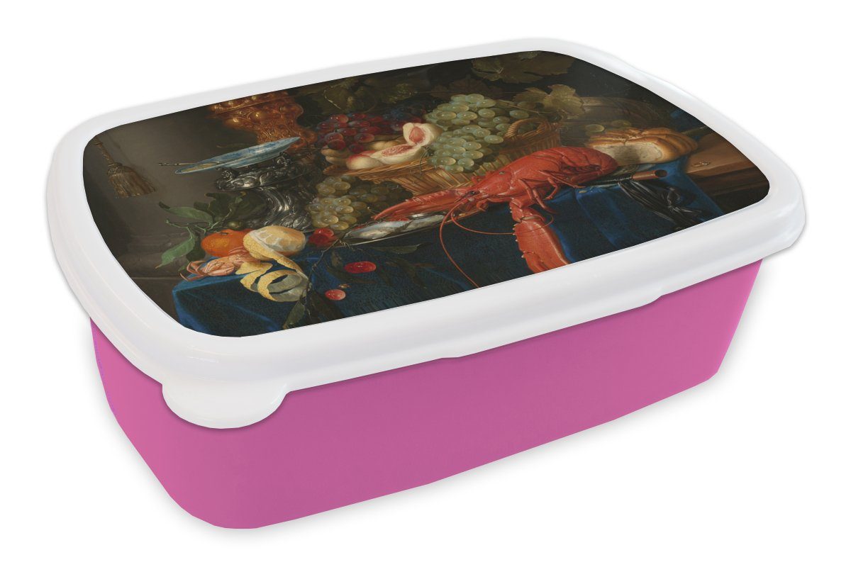 MuchoWow Lunchbox Stilleben mit einem goldenen Kelch - Gemälde - Alte Meister, Kunststoff, (2-tlg), Brotbox für Erwachsene, Brotdose Kinder, Snackbox, Mädchen, Kunststoff rosa