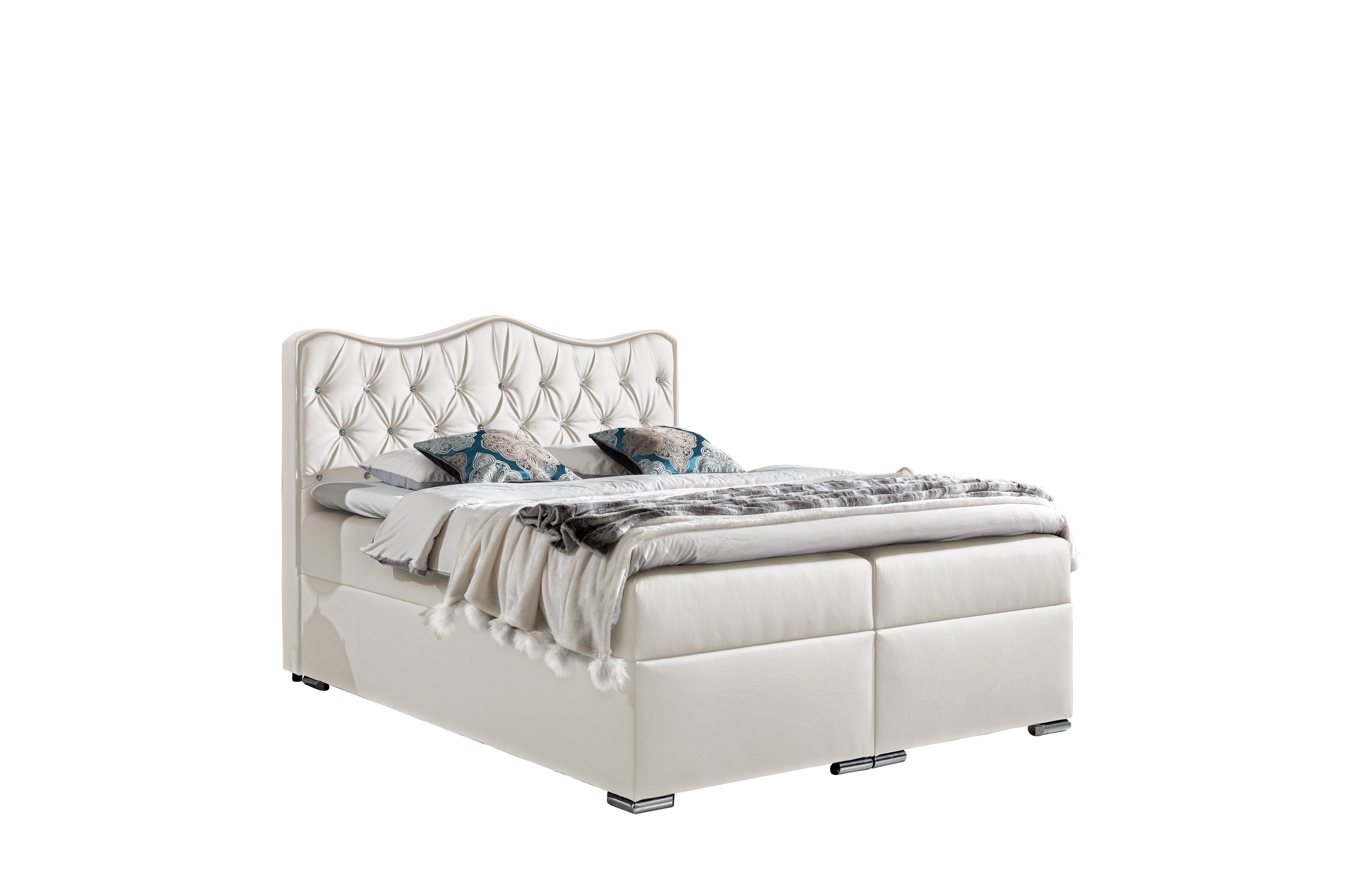 hochwertiges 120x200 TANSEL Bett Ökoleder, Boxspringbett Furnix PU-Leder Bettkasten veganes und mit Weiß Topper