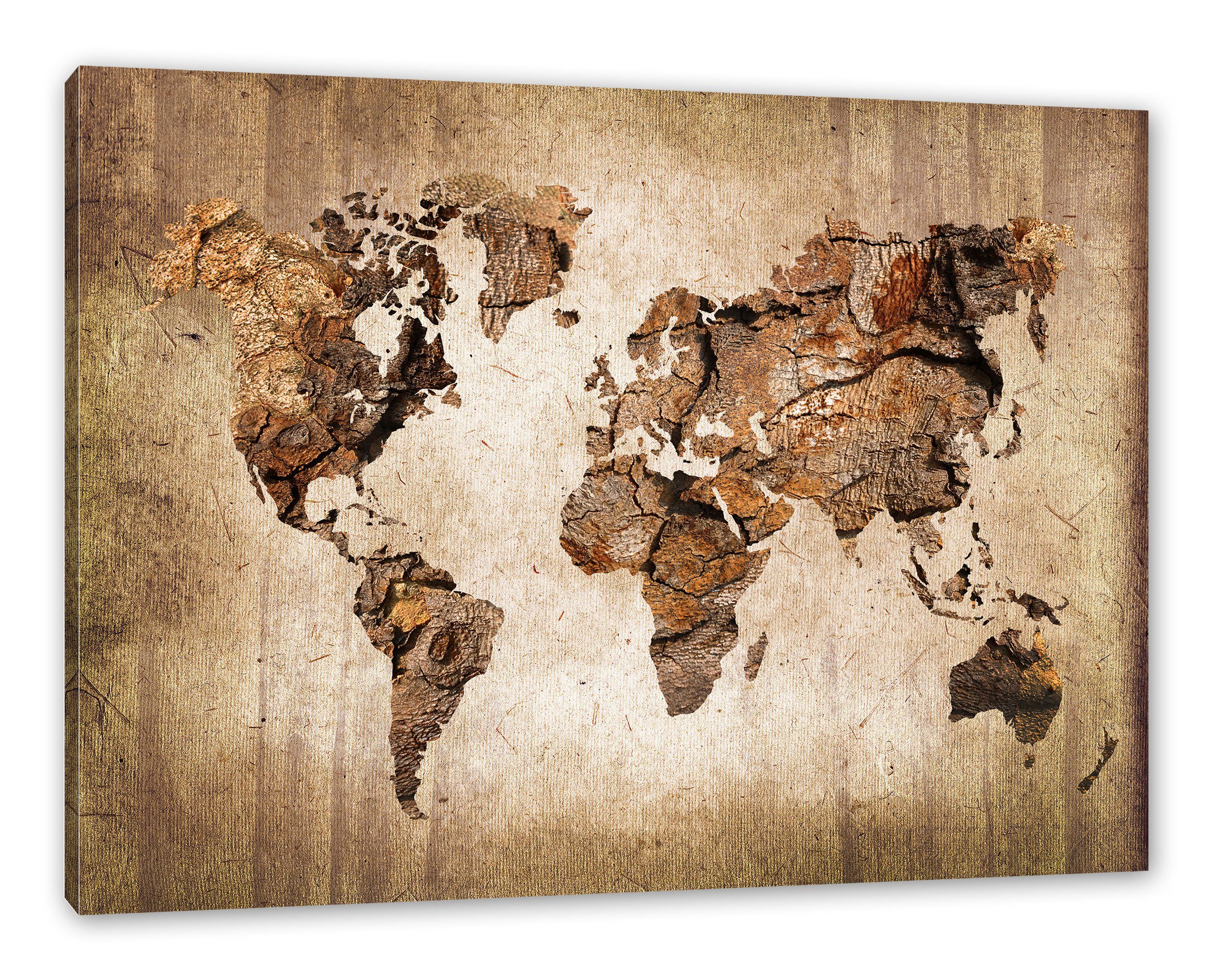 Pixxprint Leinwandbild Weltkarte auf altem Holz, Weltkarte auf altem Holz (1 St), Leinwandbild fertig bespannt, inkl. Zackenaufhänger