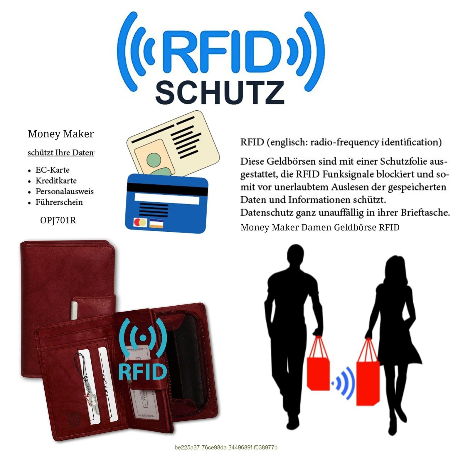 RFID 9cm, Börse rot Money Maker Damen Damen Größe Portemonnaie), Portemonnaie Echtleder (Portemonnaie, ca. Money Maker Geldbörse
