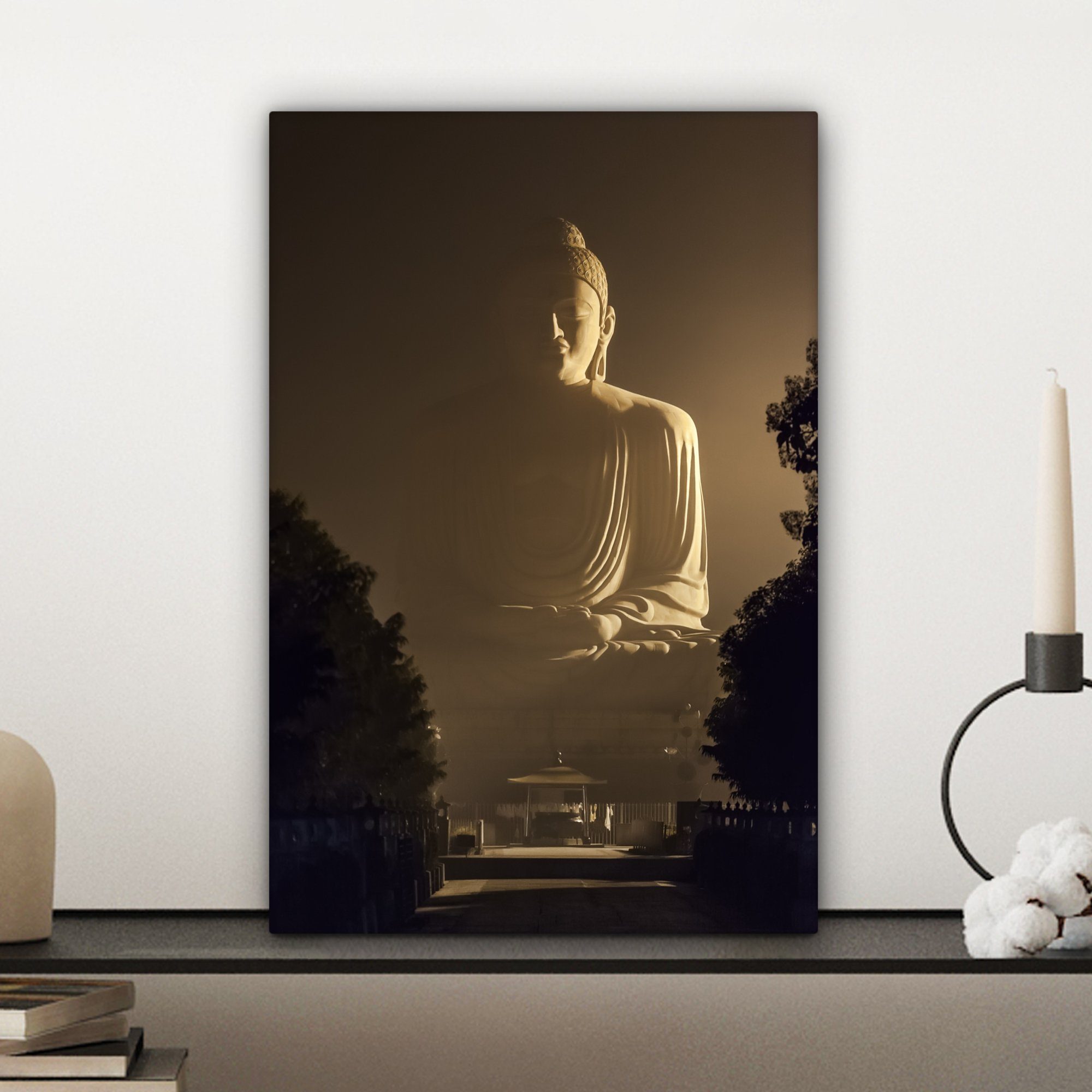 cm Baum, 20x30 Gemälde, Schatten St), inkl. Buddha - fertig bespannt OneMillionCanvasses® Leinwandbild Leinwandbild - Zackenaufhänger, (1