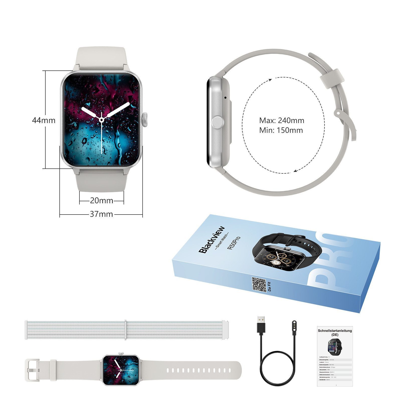 blackview 1,85 Zoll Sportuhr Herren Damen mit Telefonfunktion/Fitnessuhr/Monitor Smartwatch (4,7 cm/1,85 Zoll, iOS/Android), mit Wechselband aus weichemSilikon und Ladekabel, 2 Armband,100+ Sportmodi,Fitnessuhr, Puls-Schlaf-Monitor,Schrittzähler
