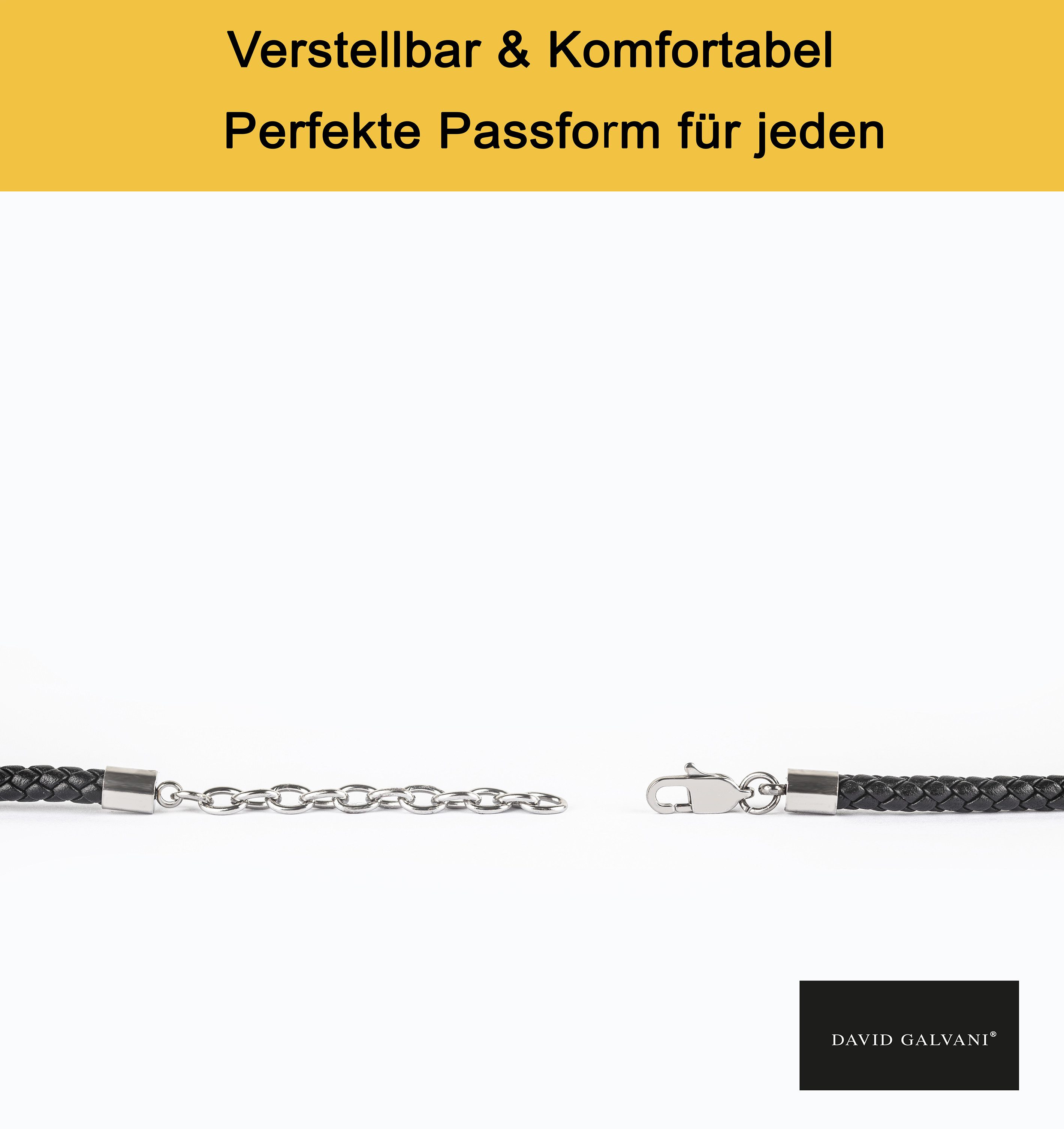 David Galvani Kette mit Anhänger Herren Lederkette mit Anker-Anhänger – Echtleder & Edelstahl, Schwarz, Echtes Rindsleder geflochten – Bild 5 von 5