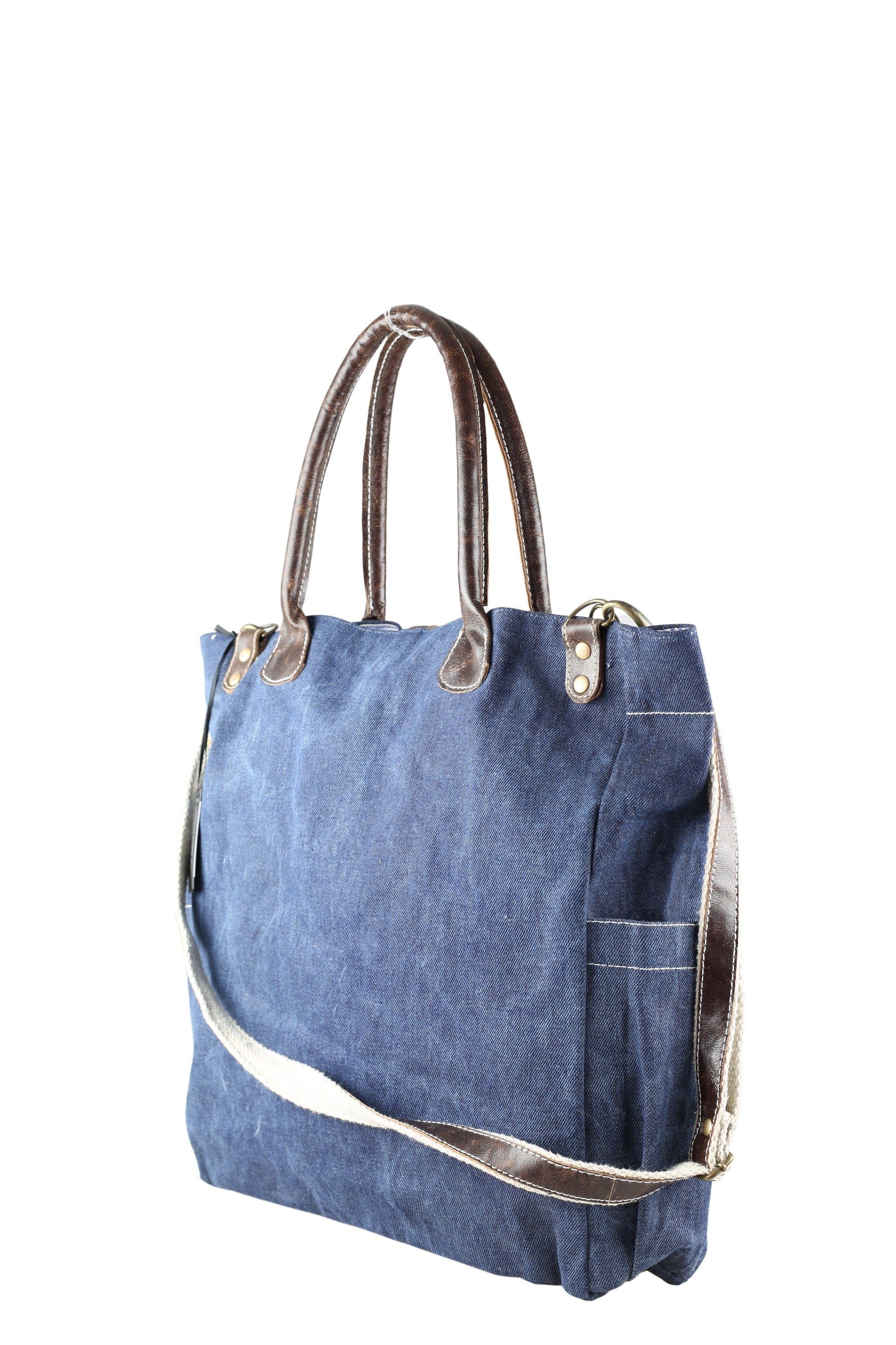 Damen Handtaschen COLLEZIONE ALESSANDRO Schultertasche Denima, aus Denim-Material und Leder