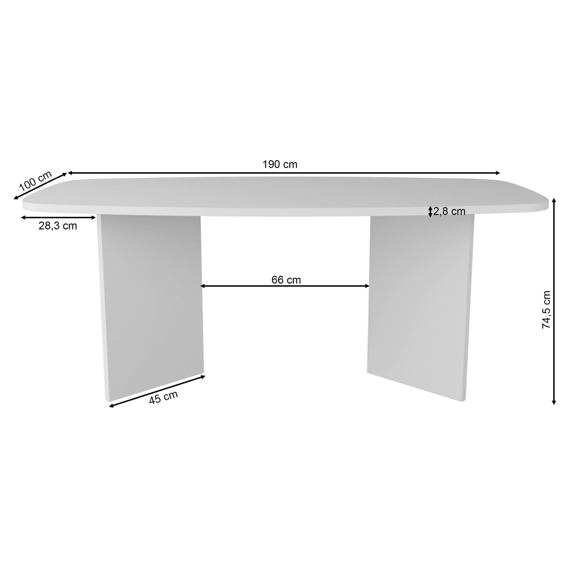 Selsey Esstisch Piano, robuste 28mm Platte, abgerundete Kanten, 6-8 Personen, 190x100 cm