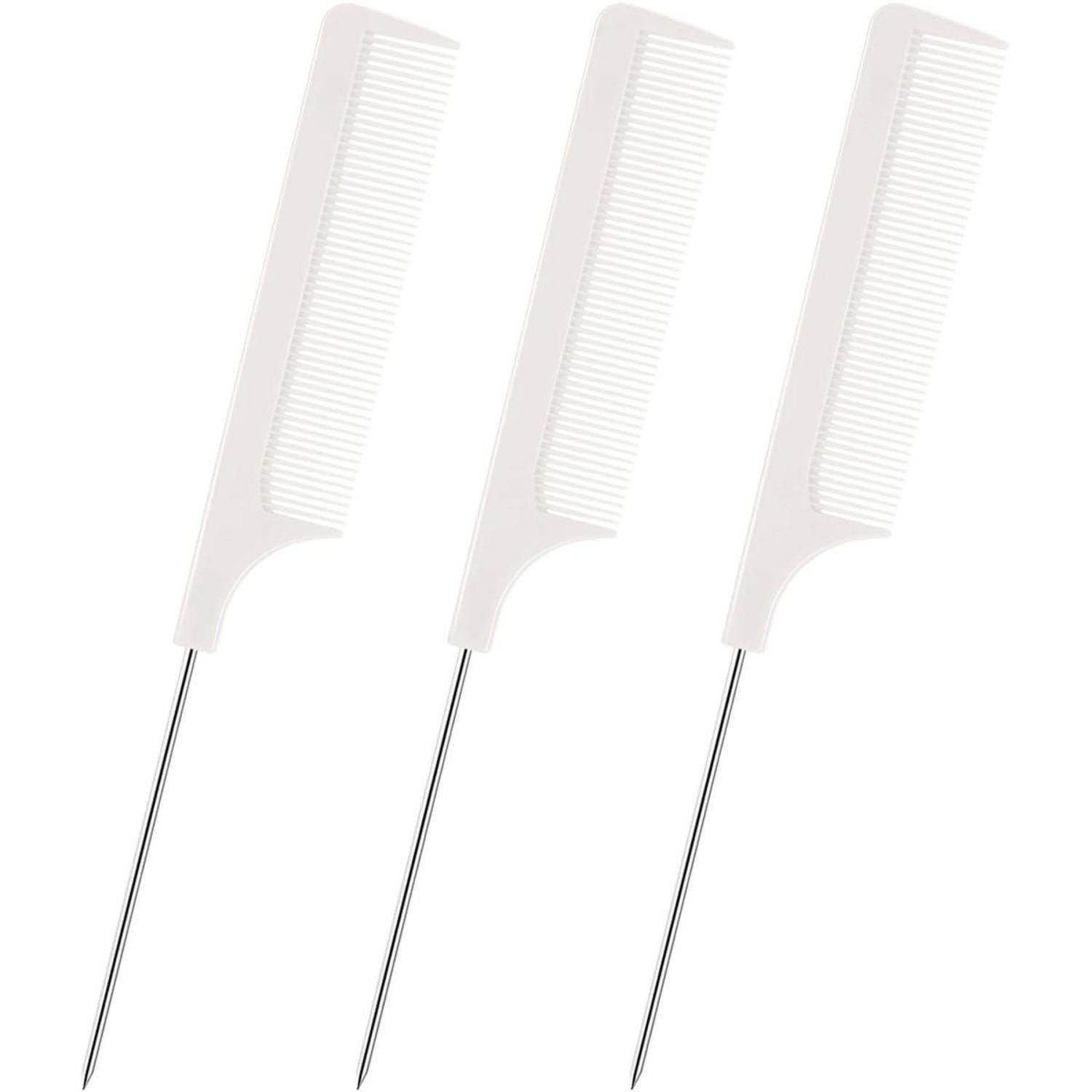 LuxusKollektion Schneidekamm Haarkamm-Set 3 Stück Antistatik Weiß Edelstahlgriff