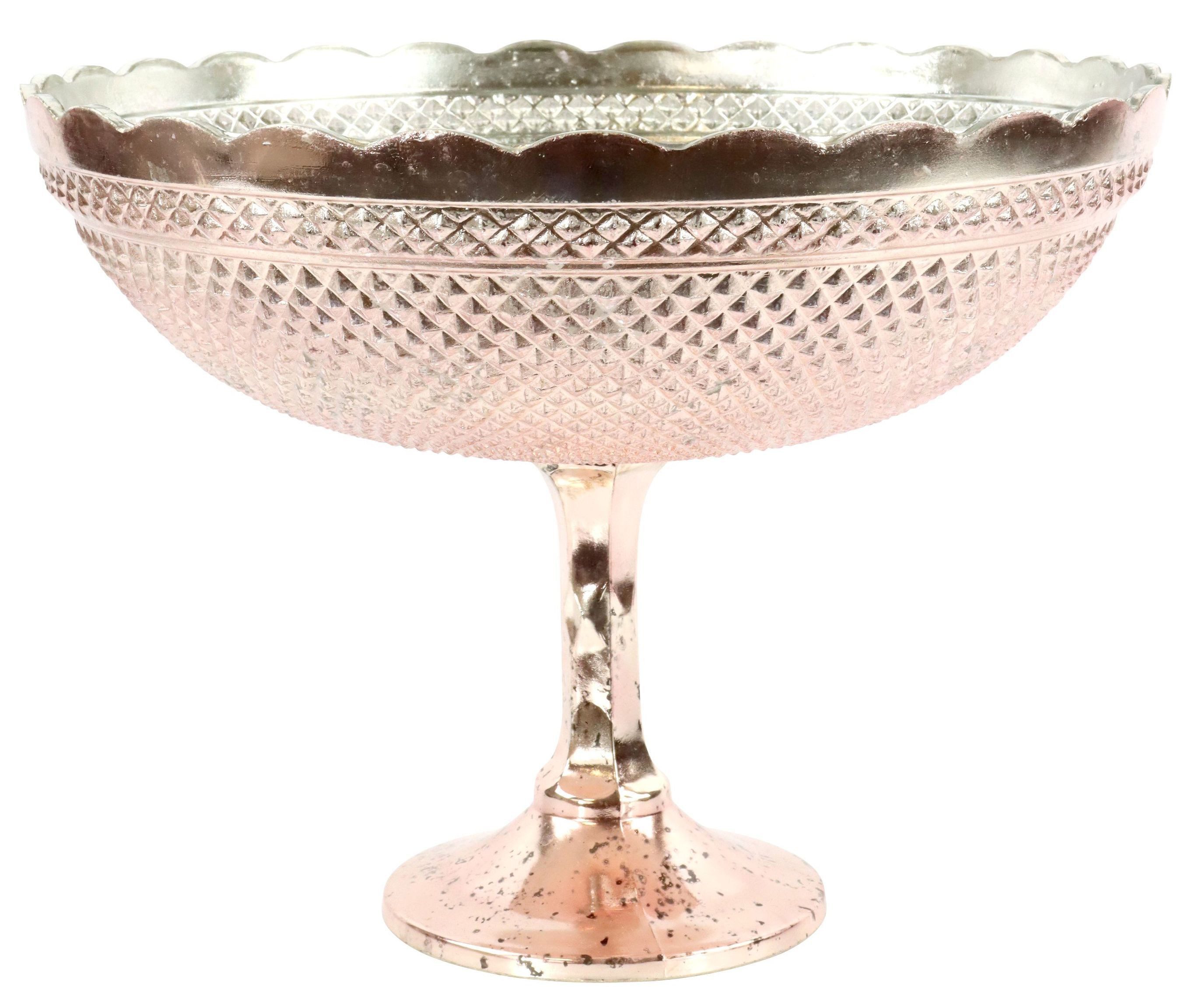 FURNARO Dekoschale, im edlen Vintage-Look aus Glas in Rosa und Silberfarben Ø38 cm
