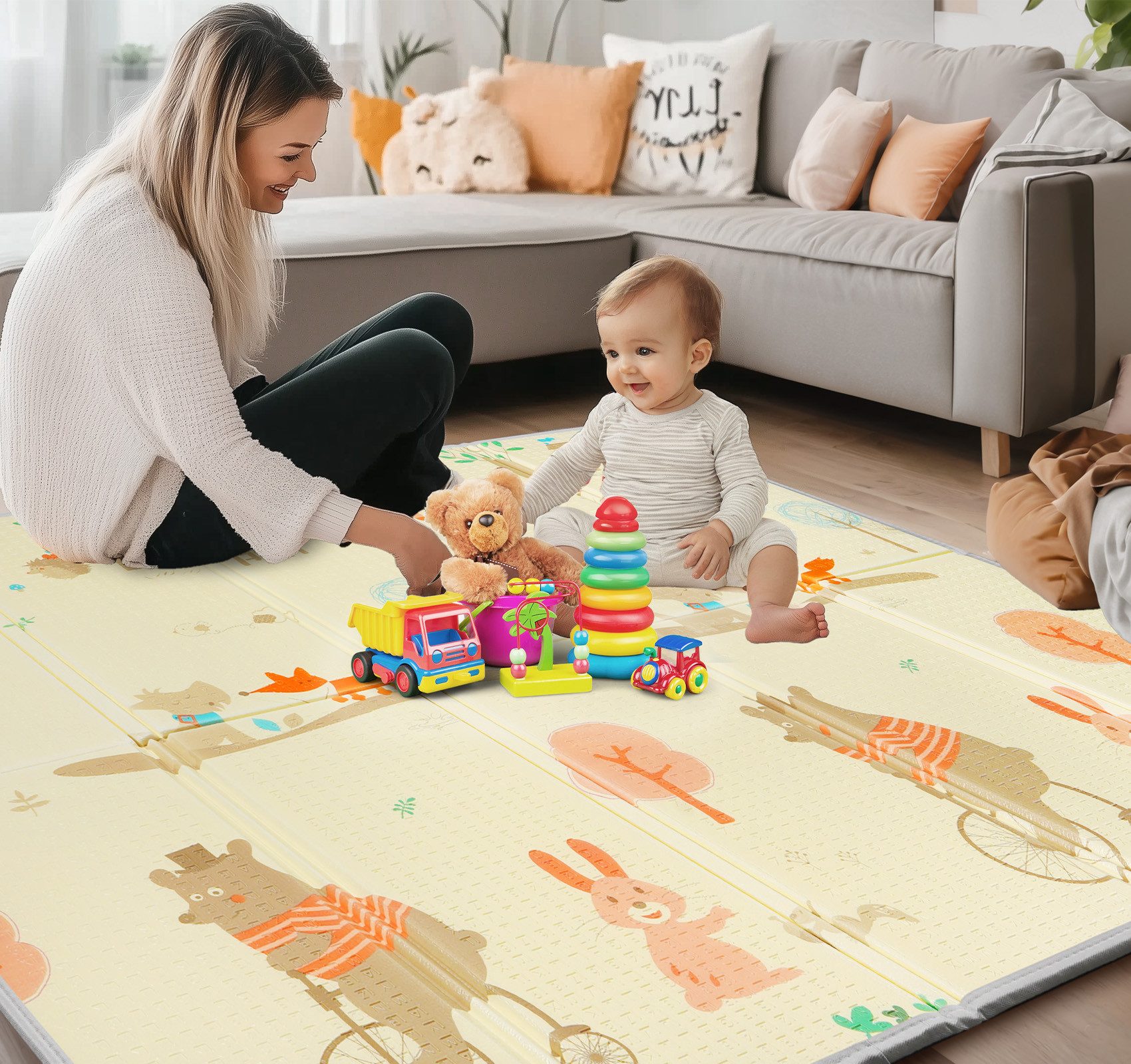 lindahandel Spielmatte Baby Krabbelmatte 200x180x1,5 cm – faltbar, wasserdicht, doppelseitig (Packung, 1-St., 1 × Krabbelmatte+1 × Tragetasche), Weiche Spielmat – Bild 3 von 5