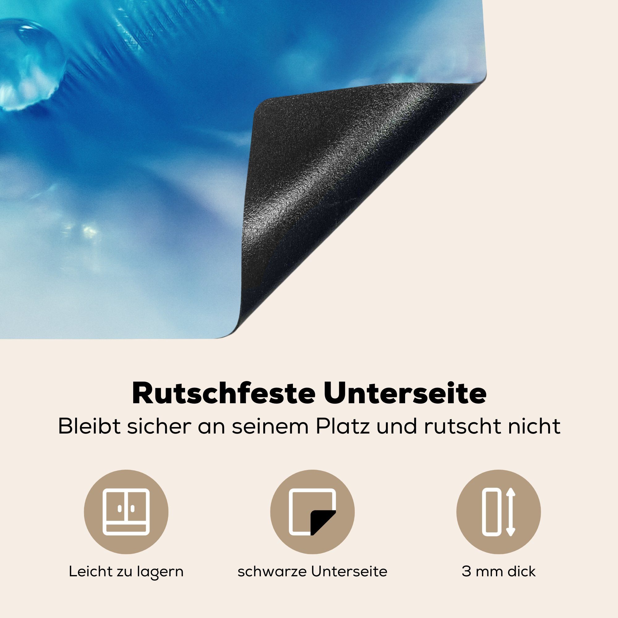 MuchoWow Induktionskochfeld für mit Hintergrund Herdblende-/Abdeckplatte cm, Feder die Ceranfeldabdeckung 71x52 Tau, Schutz (1 küche, Vinyl, tlg),