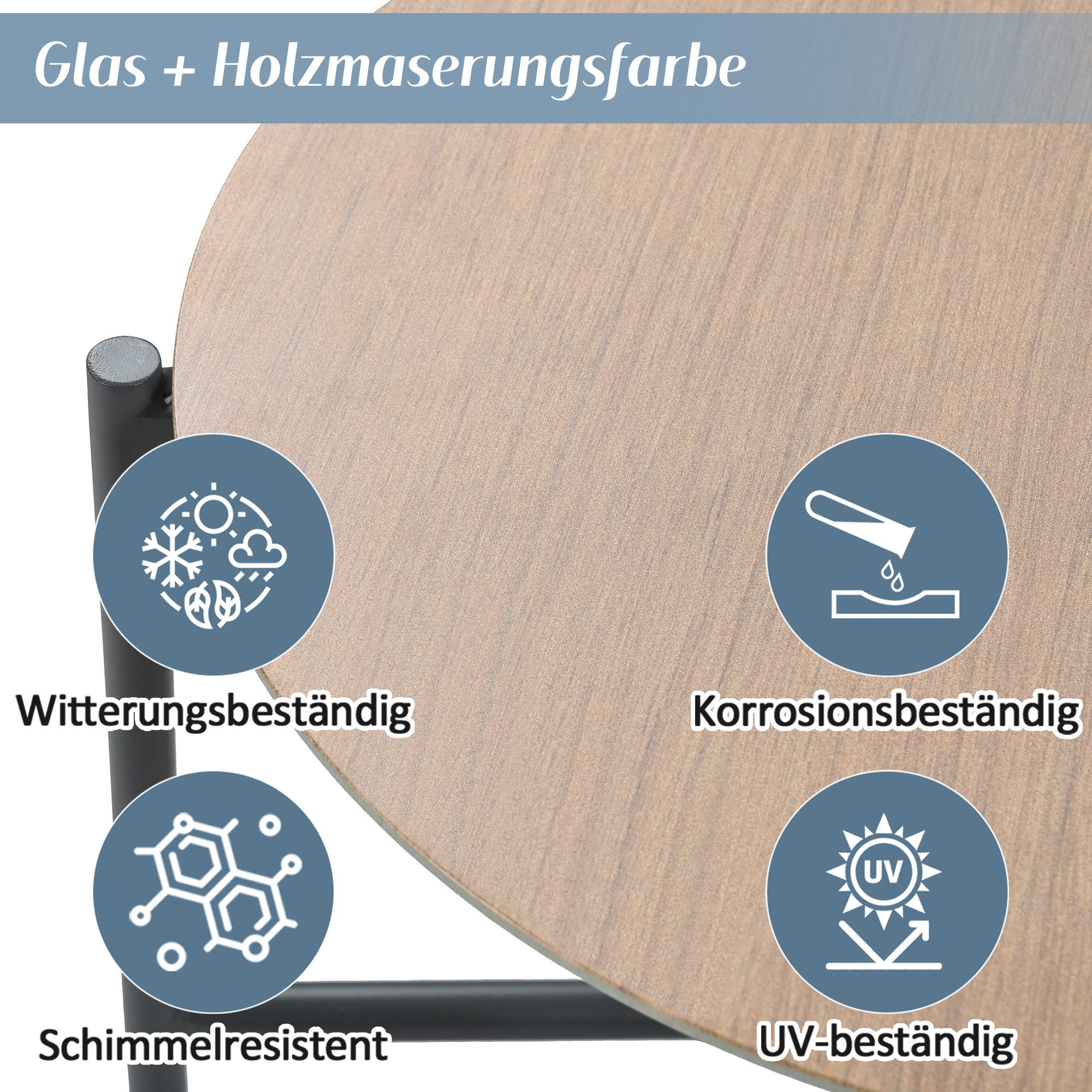 Flieks Gartenlounge-Set, 4-Sitzer Gartenmöbel Balkonset mit verzinktem Stahl + Glastischplatte