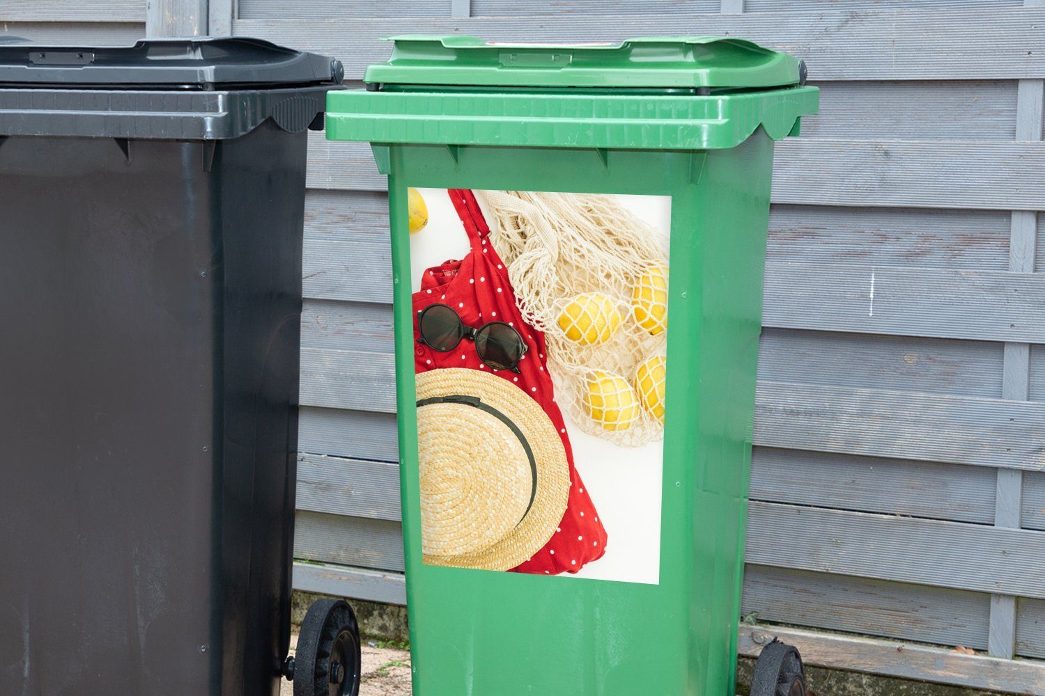 MuchoWow Wandsticker Sommer - Hut St), Container, Sticker, (1 Tasche Mülltonne, Mülleimer-aufkleber, - Abfalbehälter