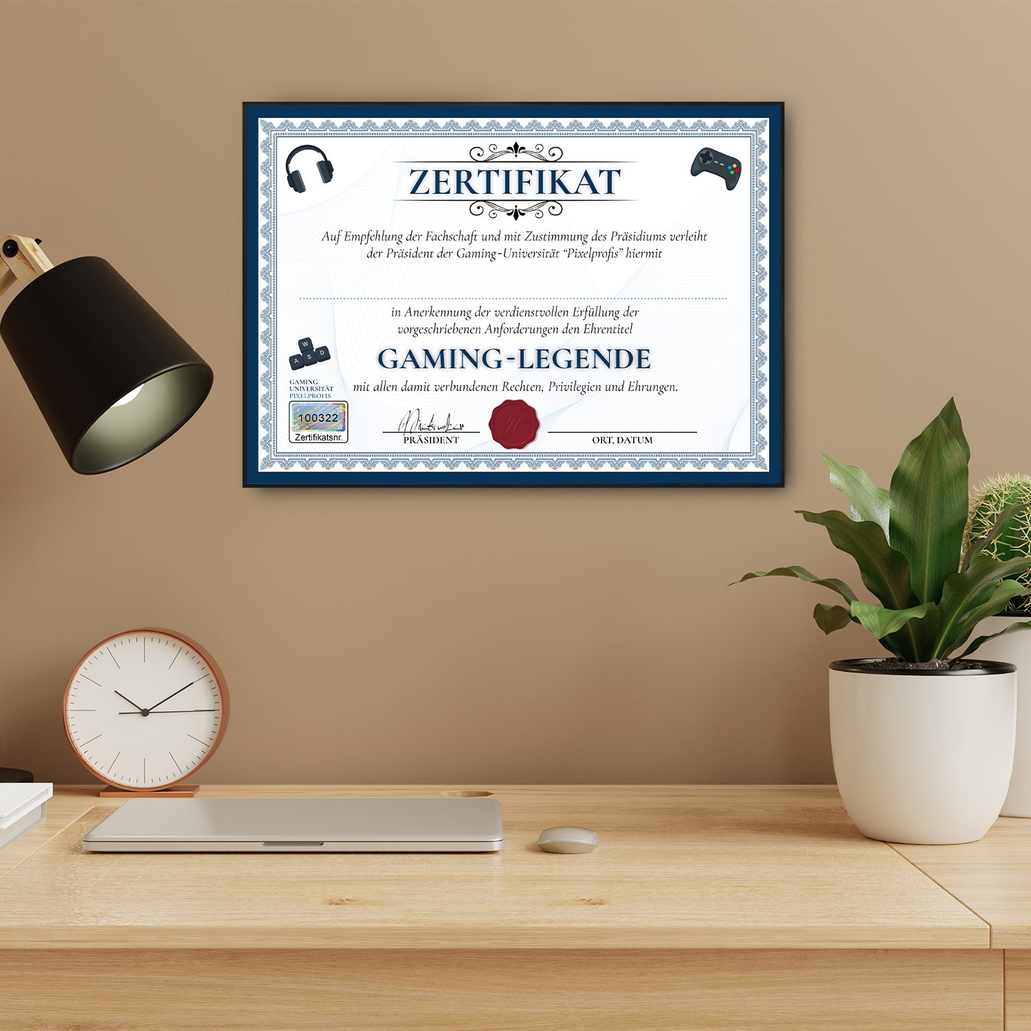 Tigerlino Poster Gamer Geschenk Geburtstag Sohn Zocker Urkunde Zocken lusti günstig online kaufen