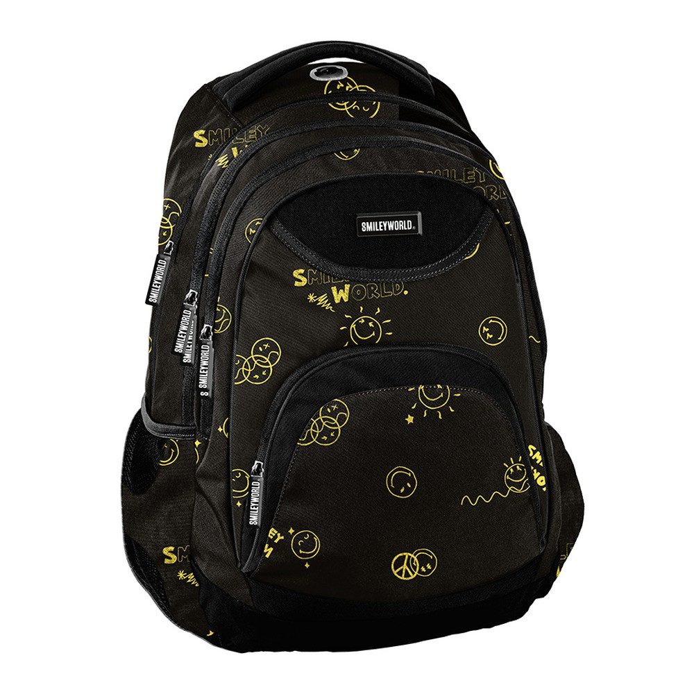 PASO Schulrucksack (Schulset, 3-tlg), Smiley Schulset 3-teilig – Schwarz, Gelb