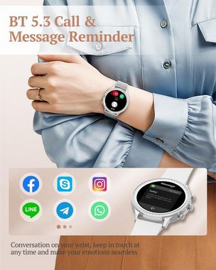 XINGHESF Smartwatch (1,32 Zoll, Android iOS), Damen Sportuhr mit Telefonfunktion Touchscreen IP68 Wasserdicht