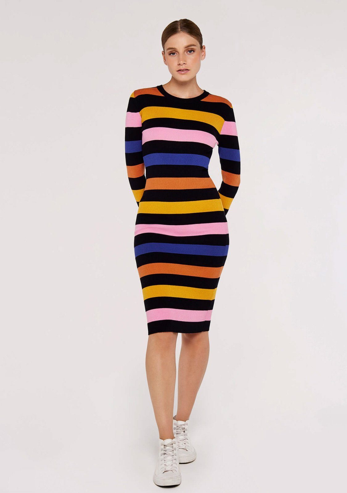 Apricot Shirtkleid Thick Stripe Rib Knit midi Dress (1-tlg) in Rippware