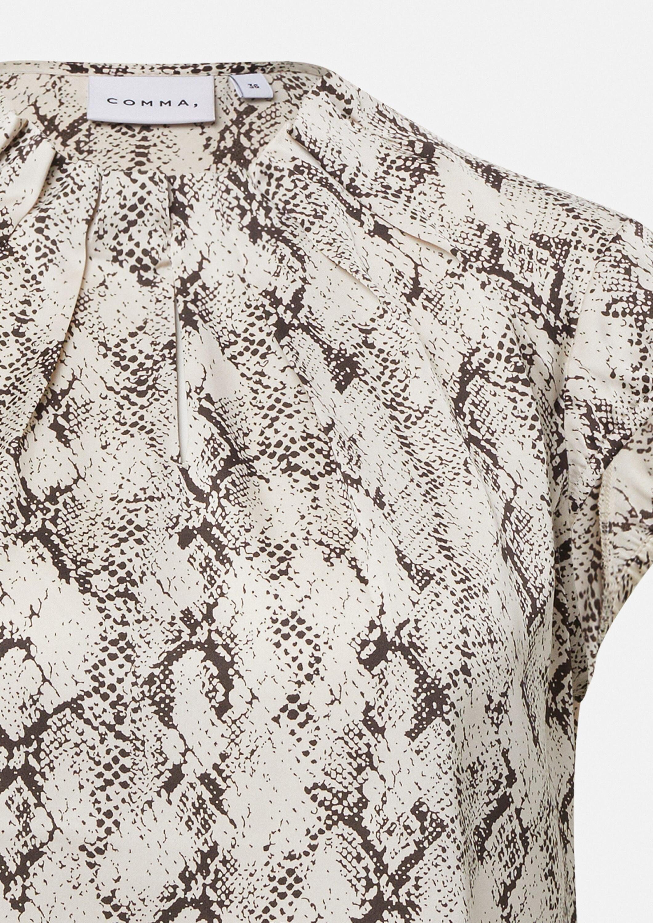 comma Kurzarmbluse Bluse Satinbluse mit Raffung und All-over-Print