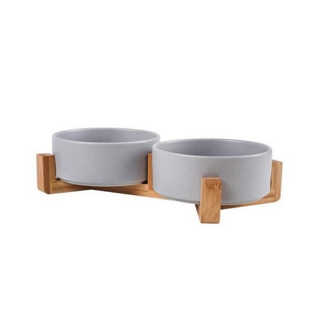 Bäll Futternapf „2x Keramik Hunde-Katzennapf mit Bambus Holz -Anti-Rutsch, platzsparend“, Keramik, 600ml