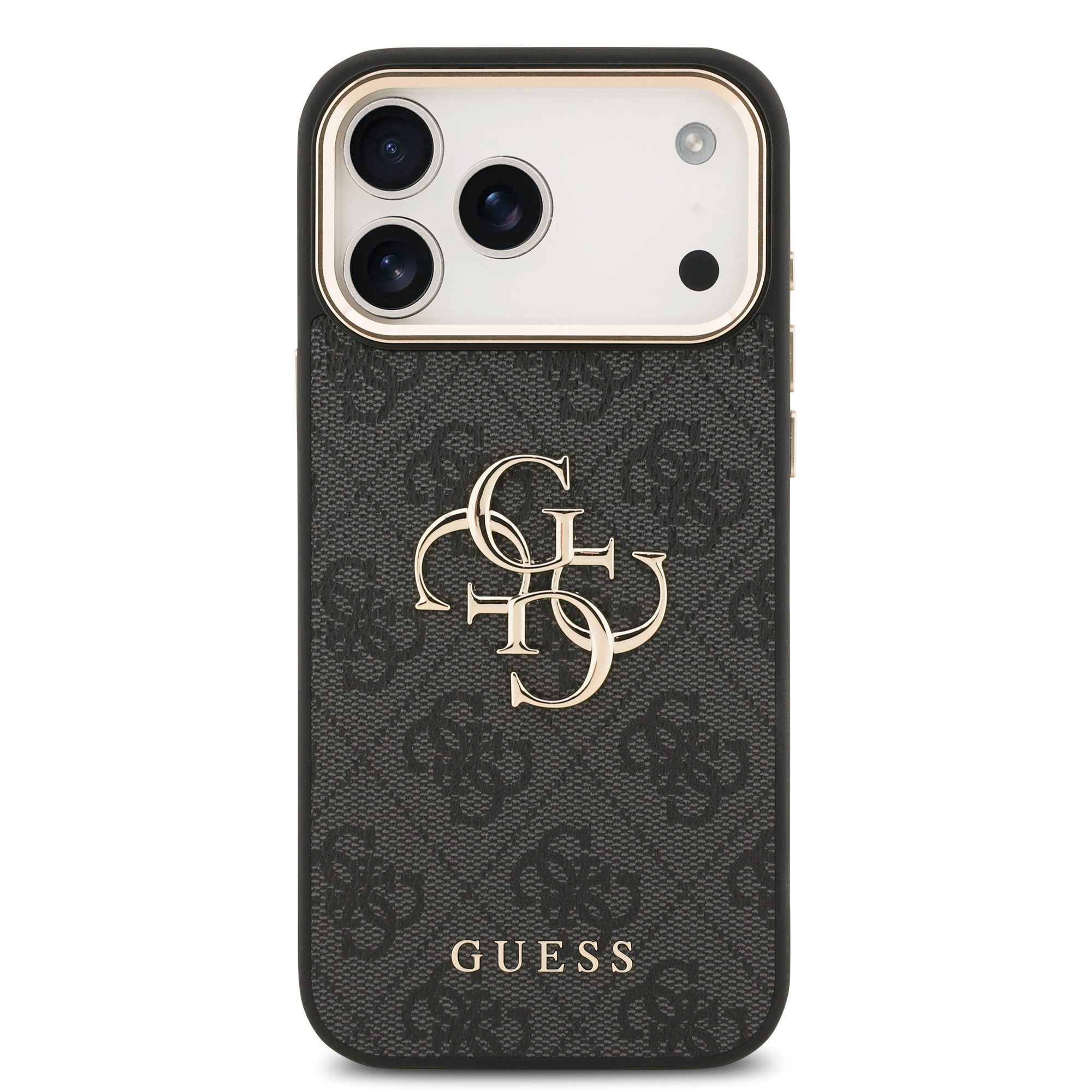 Guess Handyhülle GUESS Case für iPhone 17 Pro Max Metal Logo Gold Hülle Cover Schwarz