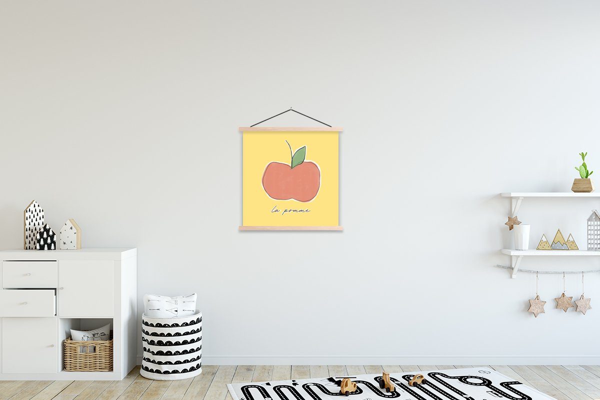 Textilposter für Wohnzimmer, St), Text, - Magnetisch - Posterleiste, Bilderleiste, Poster Obst MuchoWow Apfel (1