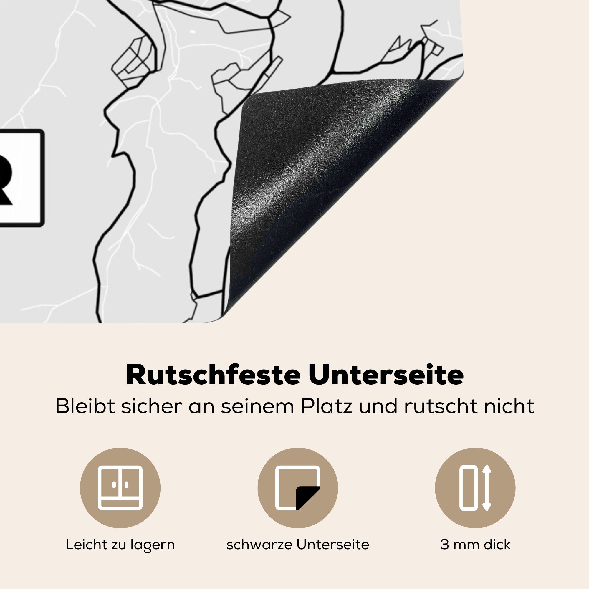 MuchoWow Herdblende-/Abdeckplatte Karte Vinyl, für Arbeitsplatte - küche Karte, Trier- cm, Deutschland Ceranfeldabdeckung, tlg), - Stadtplan - 78x78 (1